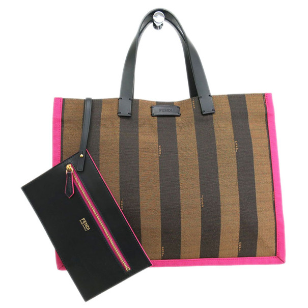 Pre Owned Fendi Brown Striped Pequin Tote