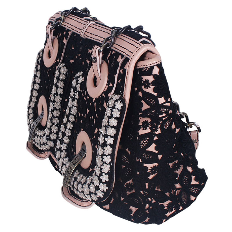 

Fendi Black/Pink Lace and Leather Limited Edition B. Bag