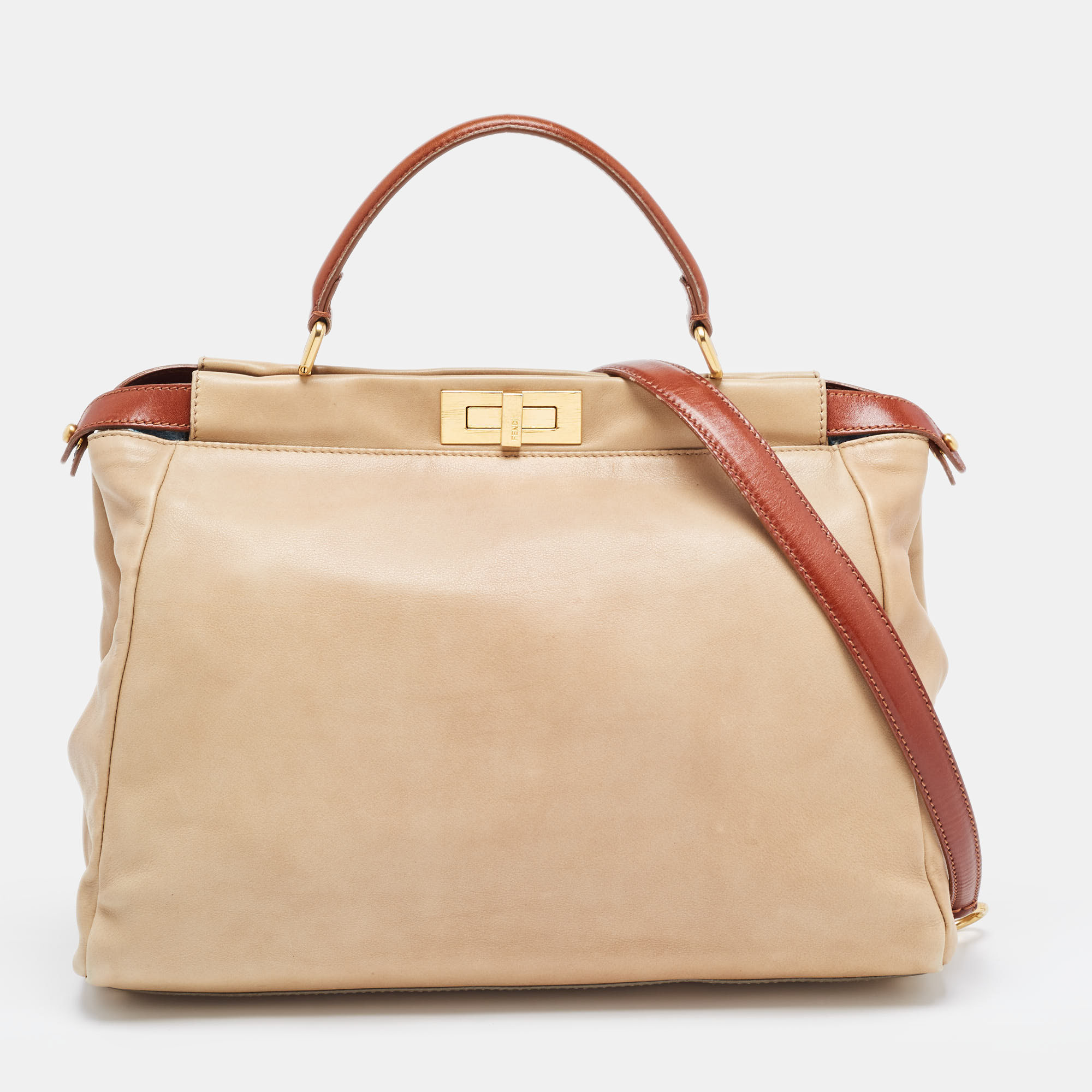 

Fendi Beige/Brown Leather  Peekaboo Top Handle Bag