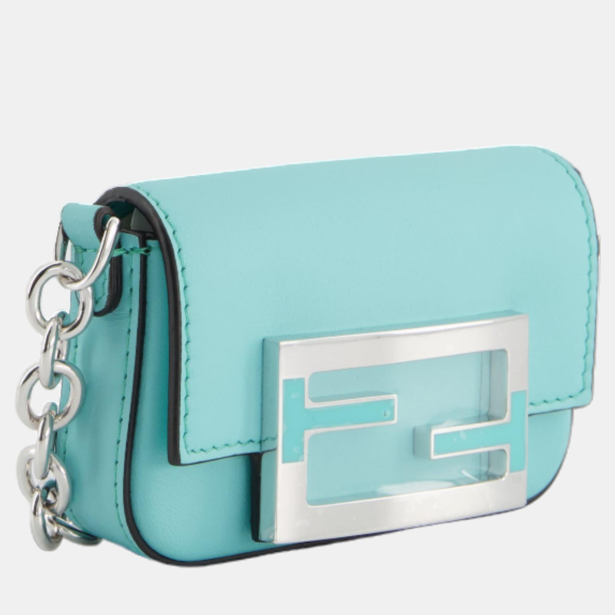 

Fendi x Tiffany&Co Tiffany Blue Leather Nano Baguette Bag with Sterling Silver Hardware and Tiffany Tag