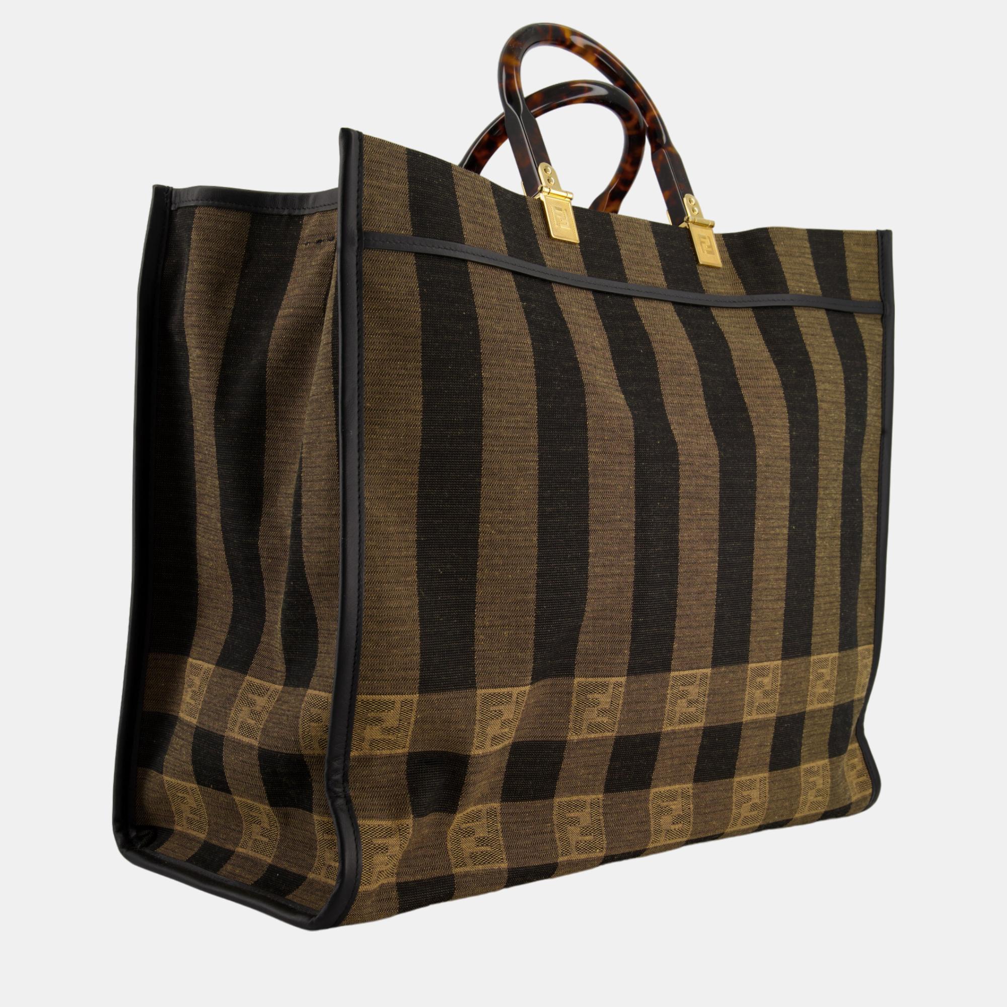 

Fendi Brown Monogram Large Sunshine Shopper Bag with Gold Hardware, Black