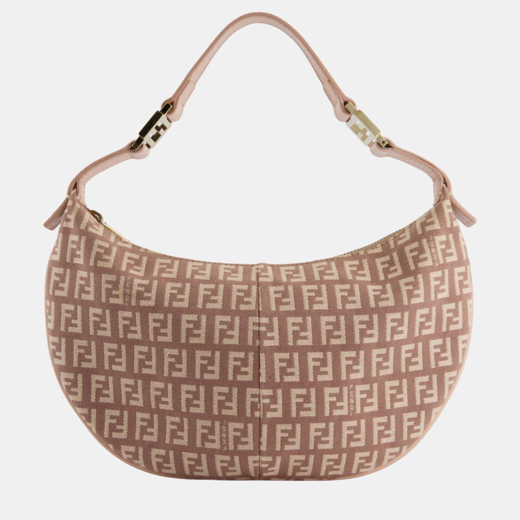 

Fendi Vintage Nude Monogram Half-Moon Bag with Gold Hardware, Beige