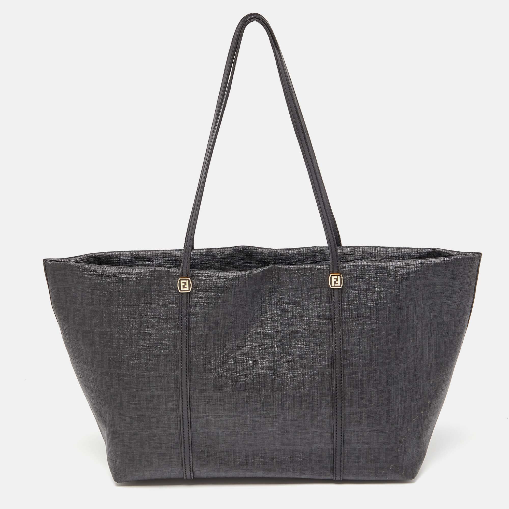 

Fendi Black Zuchinno Coated Canvas and Leather Roll Tote