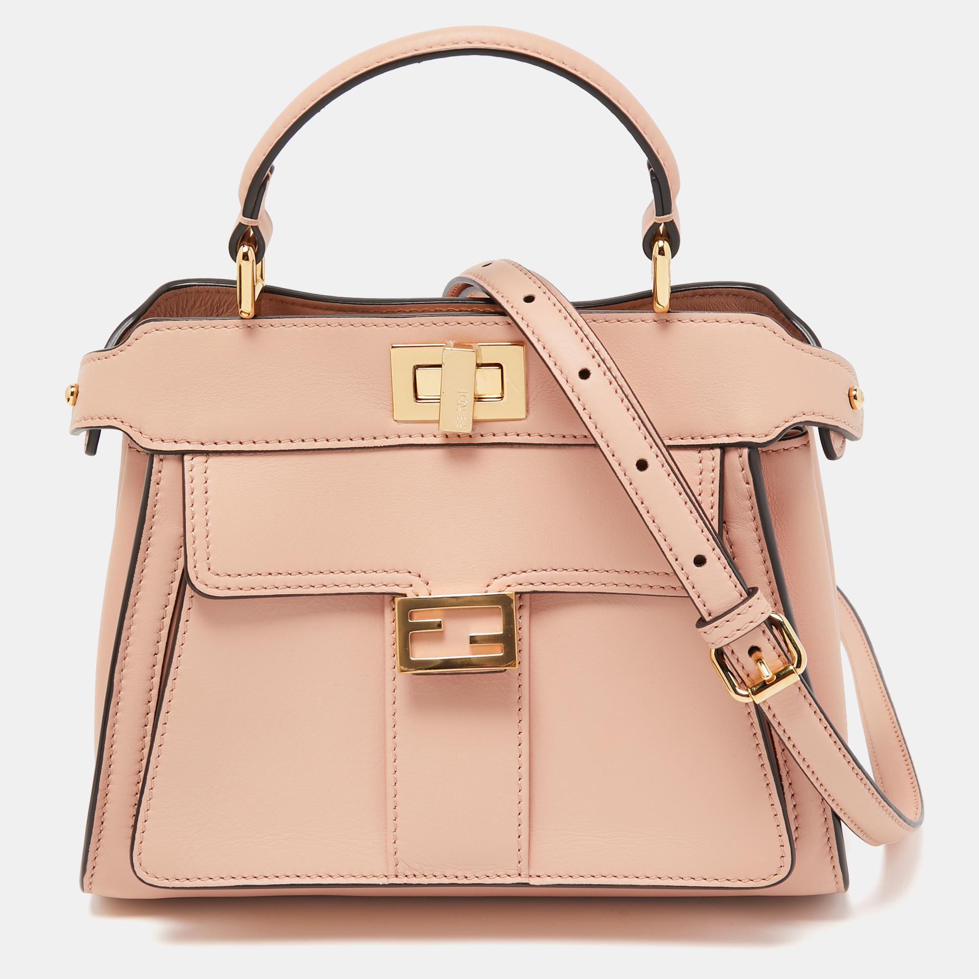 

Fendi Light Pink Leather Mini Front Pocket Peekaboo Top Handle Bag