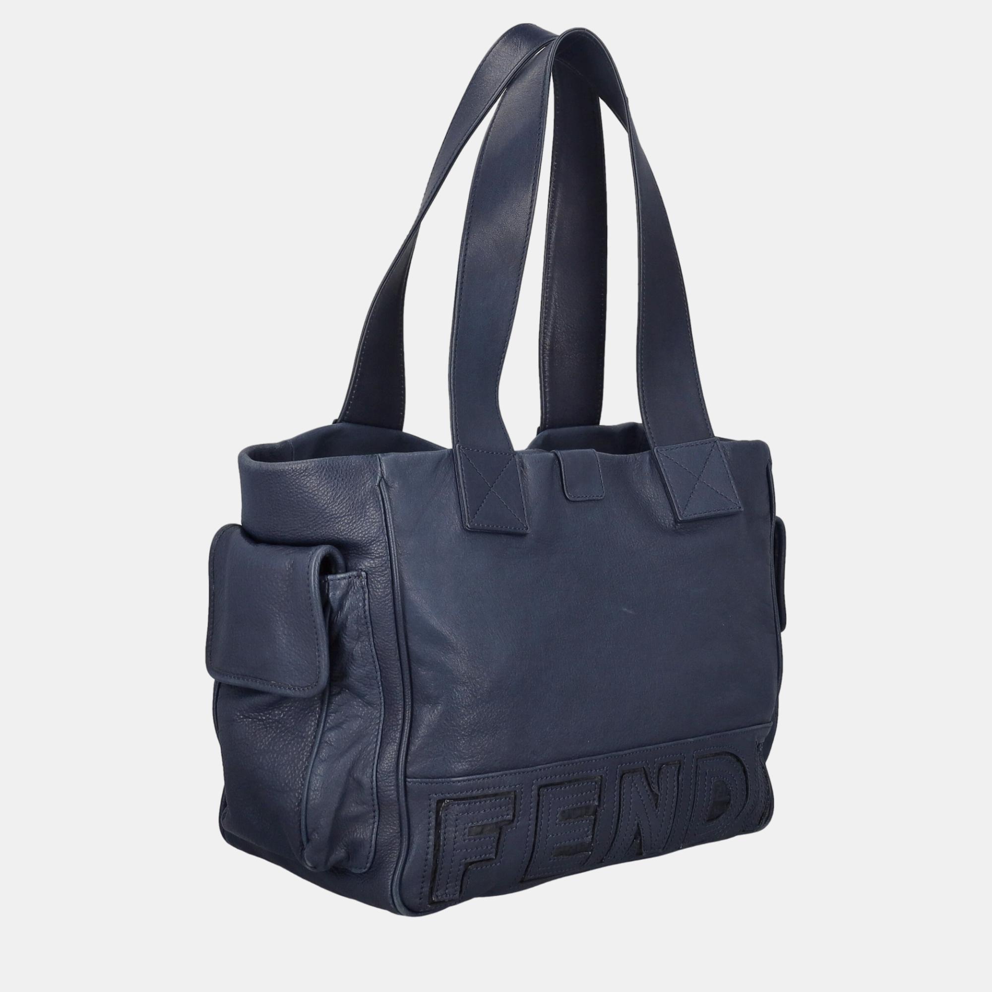 

Fendi Women's Leather Tote Bag - Navy, Navy blue