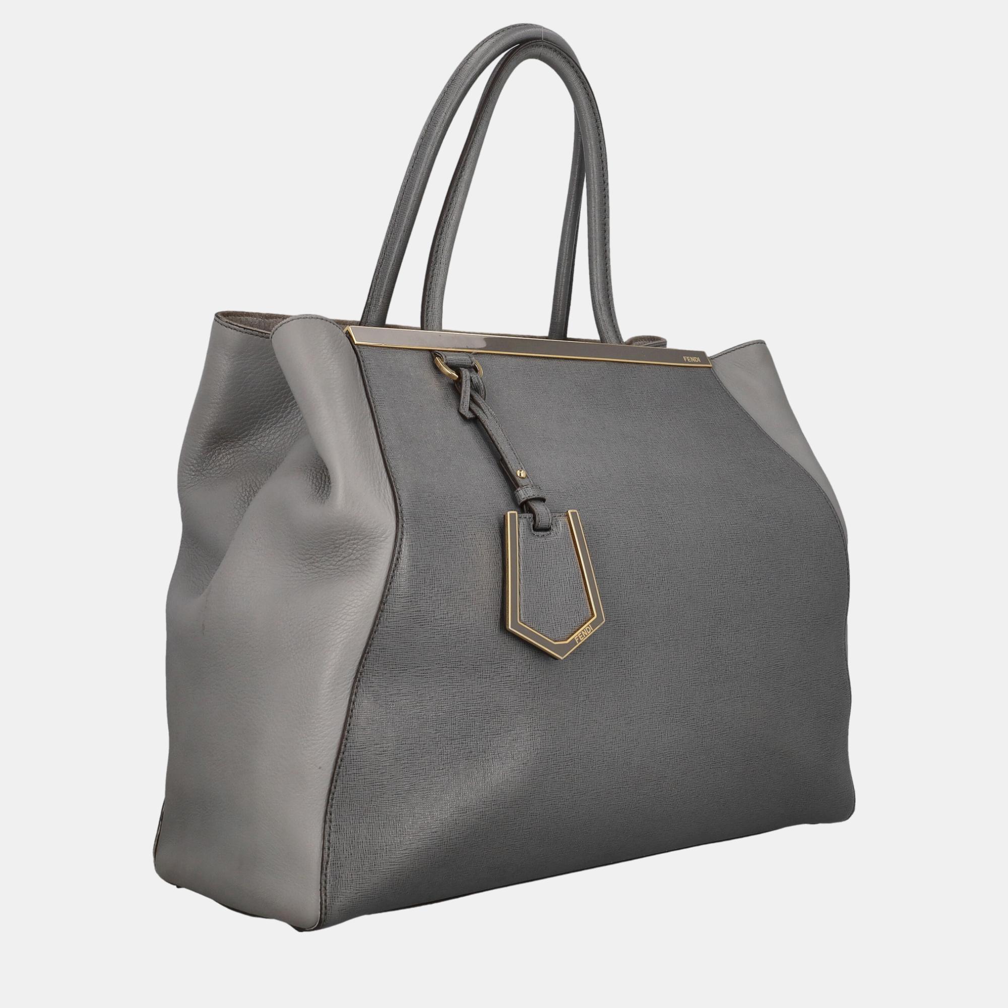 

Fendi 2Jours - Women's Leather Tote Bag - Grey