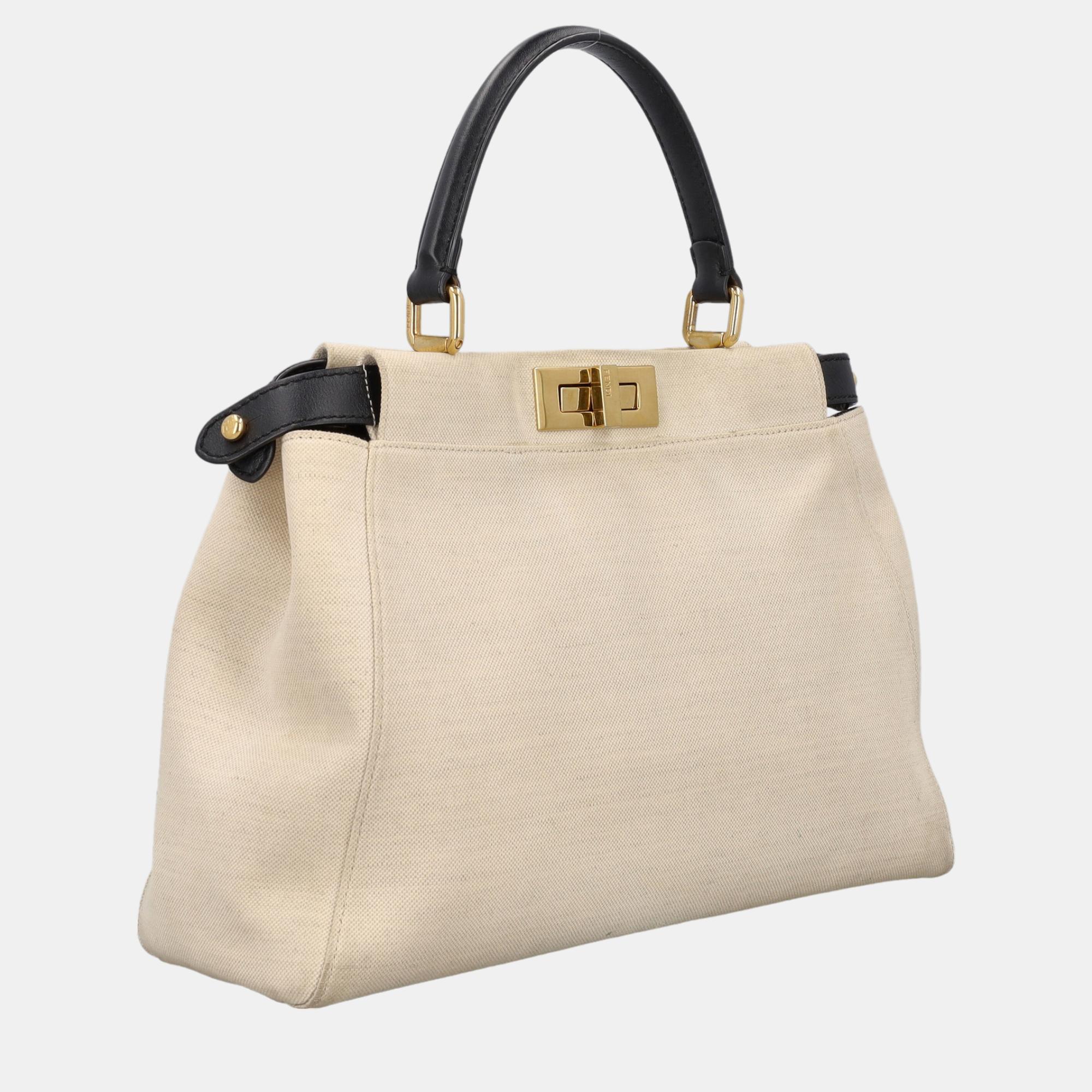 

Fendi Peekaboo - Women's Fabric Tote Bag - Beige