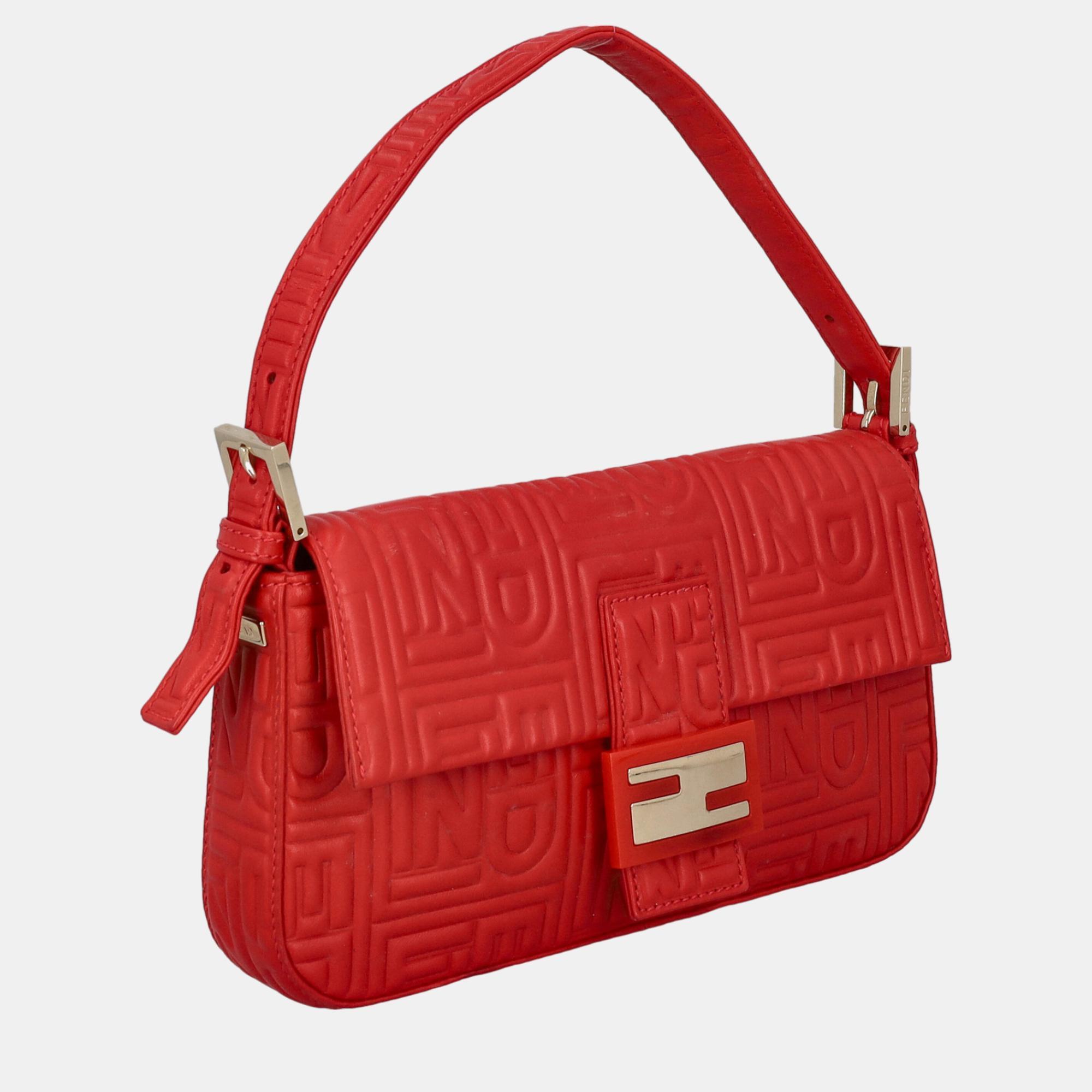 

Fendi Baguette - Women's Leather Hobo Bag - Red