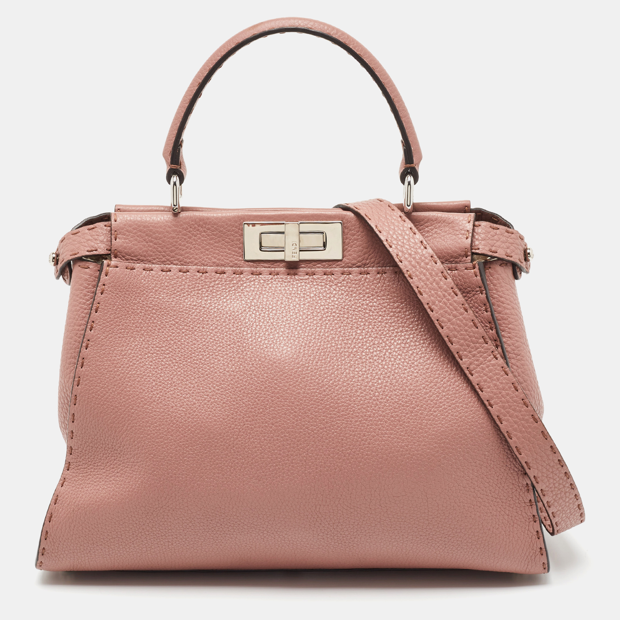 

Fendi Old Rose Leather  Peekaboo Top Handle Bag, Pink