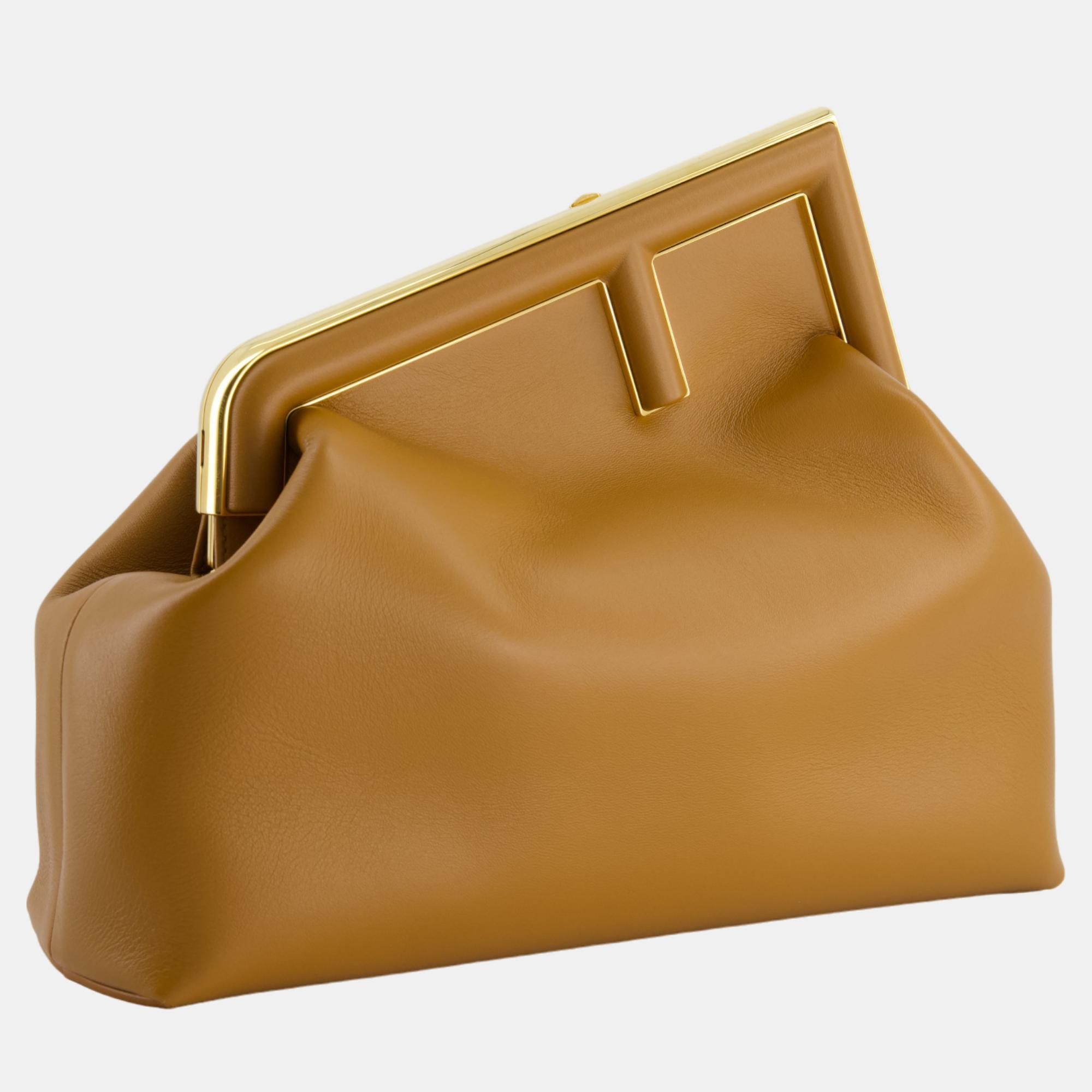 

Fendi First Midi Tan Leather Bag with Gold Hardware, Brown