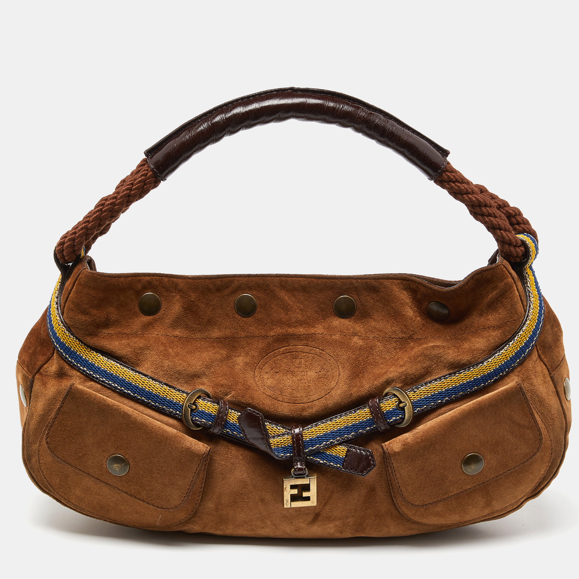 

Fendi Brown Suede and Leather Front Pocket Hobo