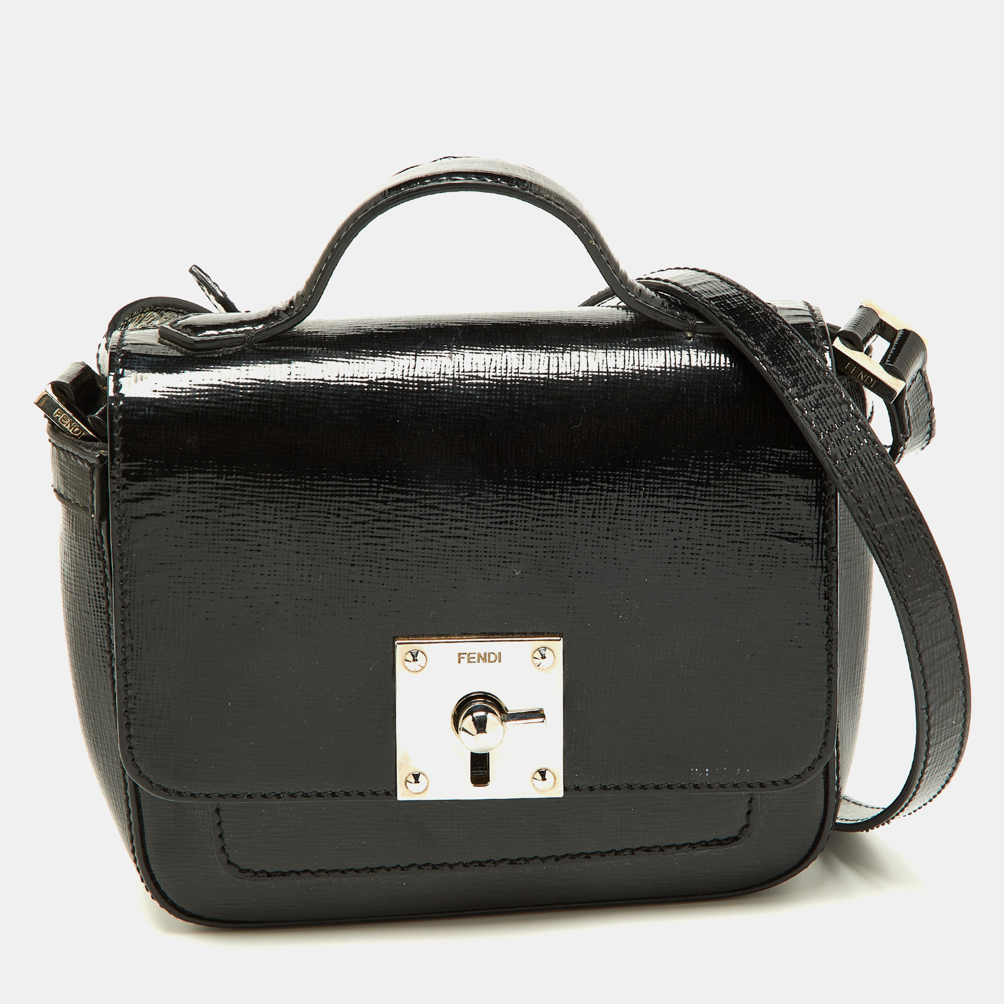 

Fendi Black Patent Leather Mini Borsa Top Handle Bag