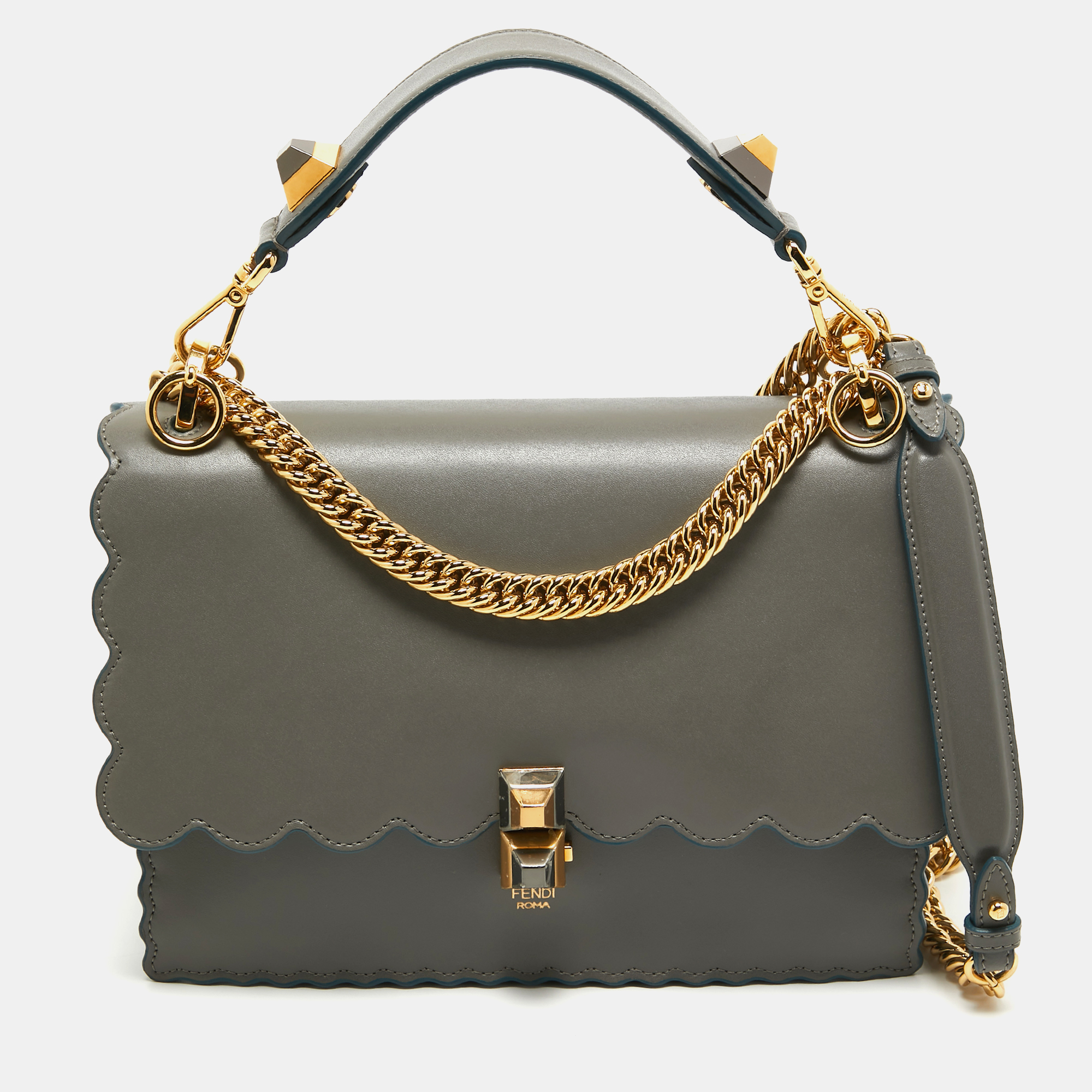 Fendi Grey Scalloped Leather Medium Kan I Shoulder Bag Fendi TLC UAE