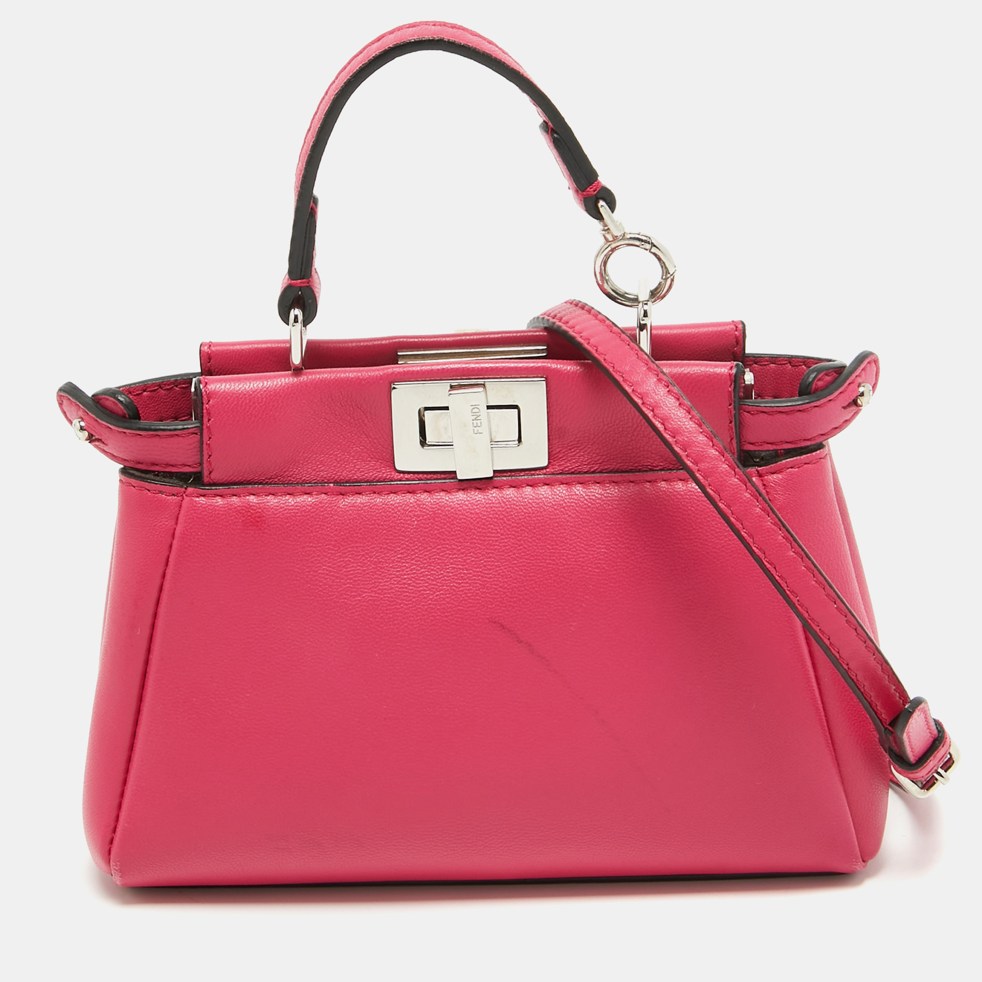 Pre-owned Fendi Fuchsia Leather Micro Peekaboo Crossbody Bag In Pink