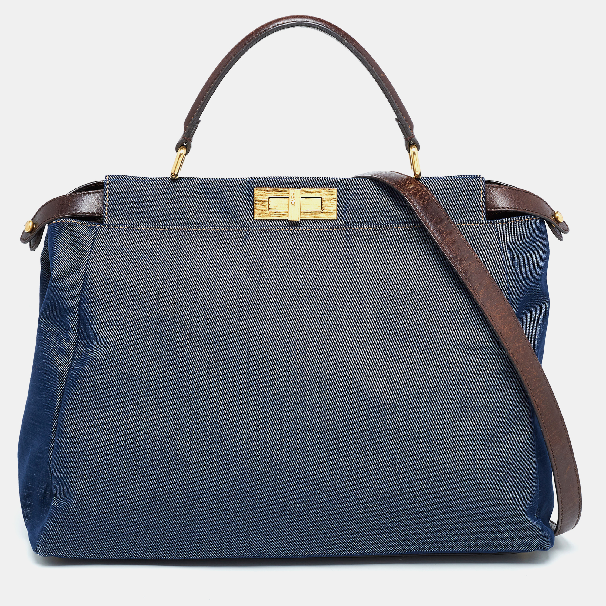 

Fendi Blue/Brown Denim and Leather Large Peekaboo Top Handle Bag