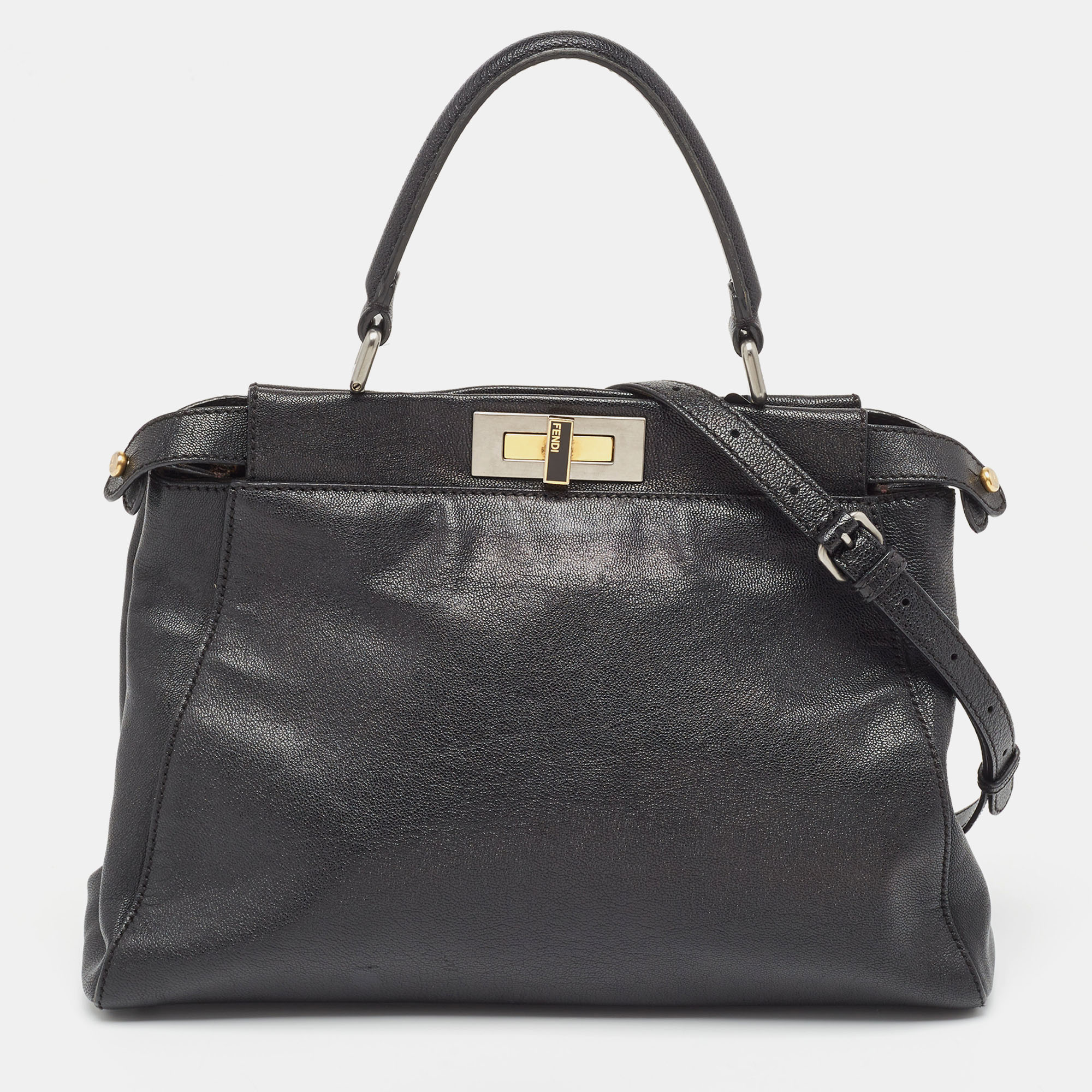 

Fendi Black Leather  Peekaboo Top Handle Bag