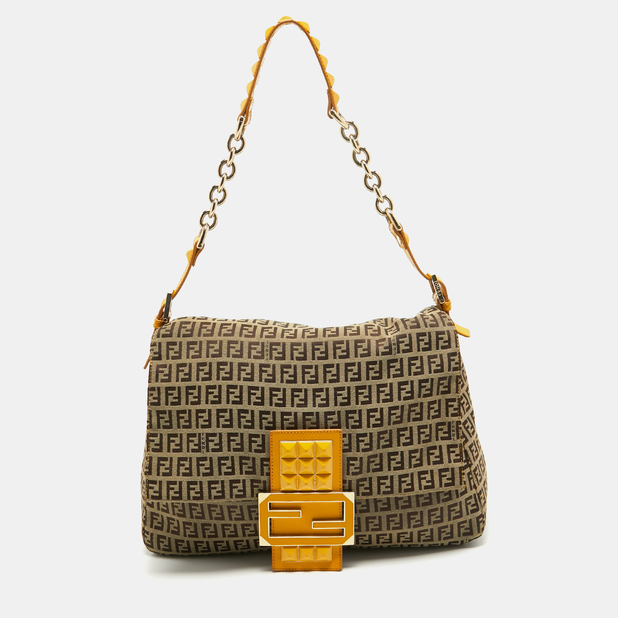 

Fendi Yellow/Beige Zucchino Canvas  Studded Mama Forever Shoulder Bag