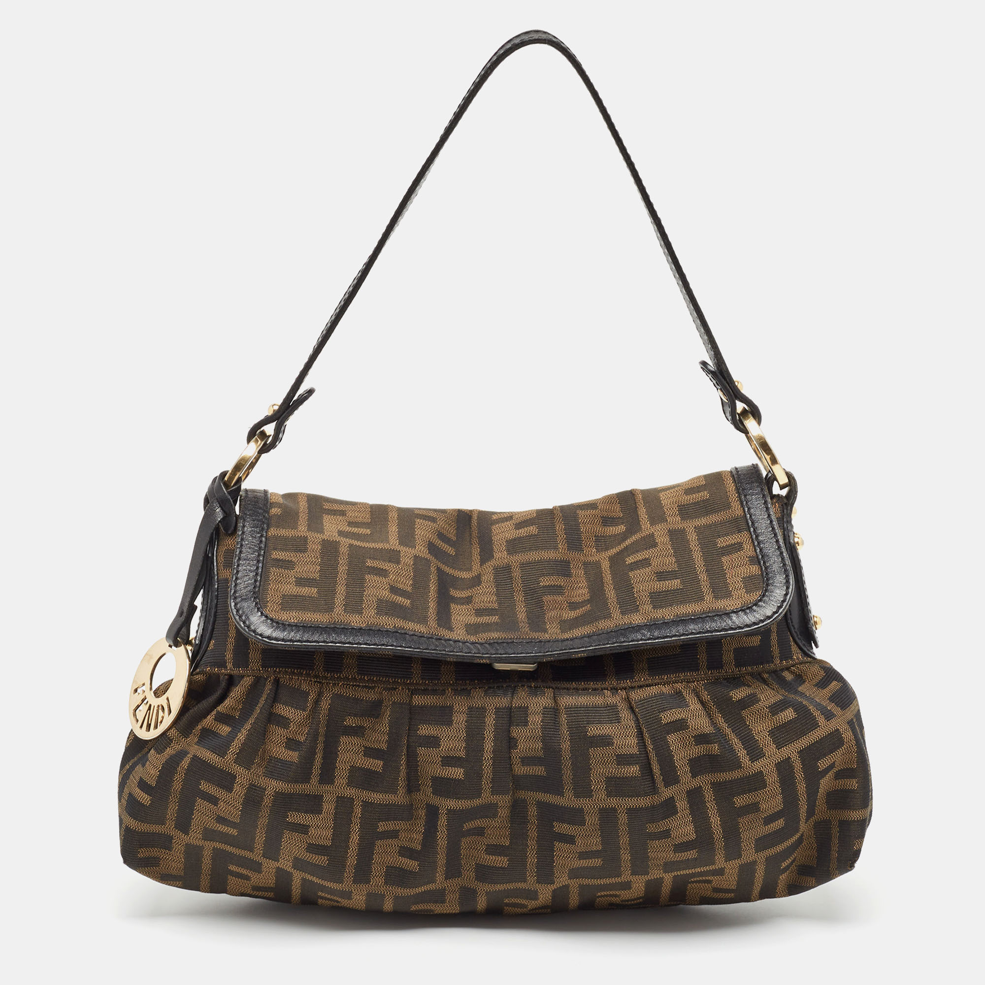 مملوكة مسبقًا Fendi Black/Tobacco Zucca Canvas Small Chef Shoulder Bag