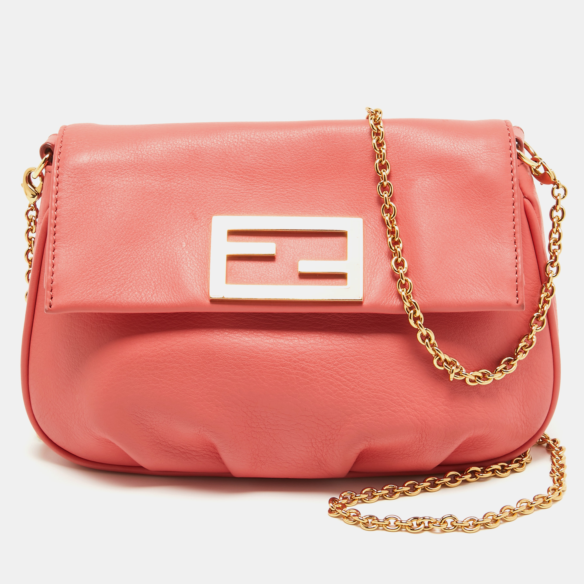 

Fendi Coral Pink Leather Fendista Chain Bag