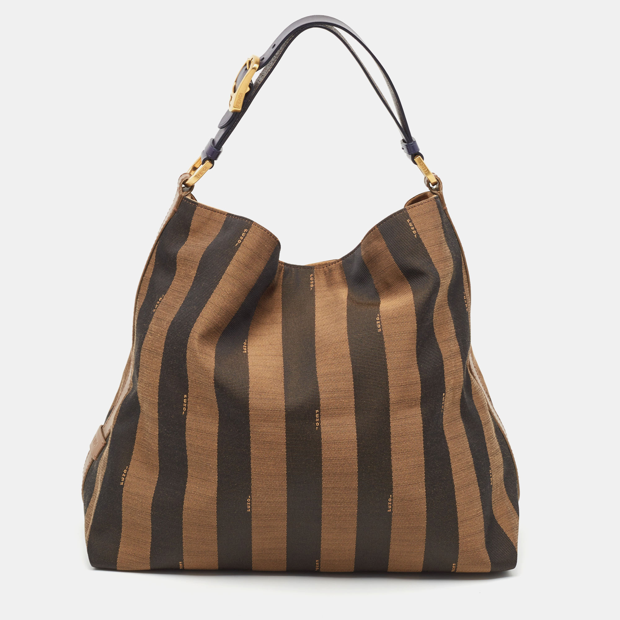 Pre-owned Fendi Tobacco Pequin Stripe Canvas And Leather Hobo In Brown