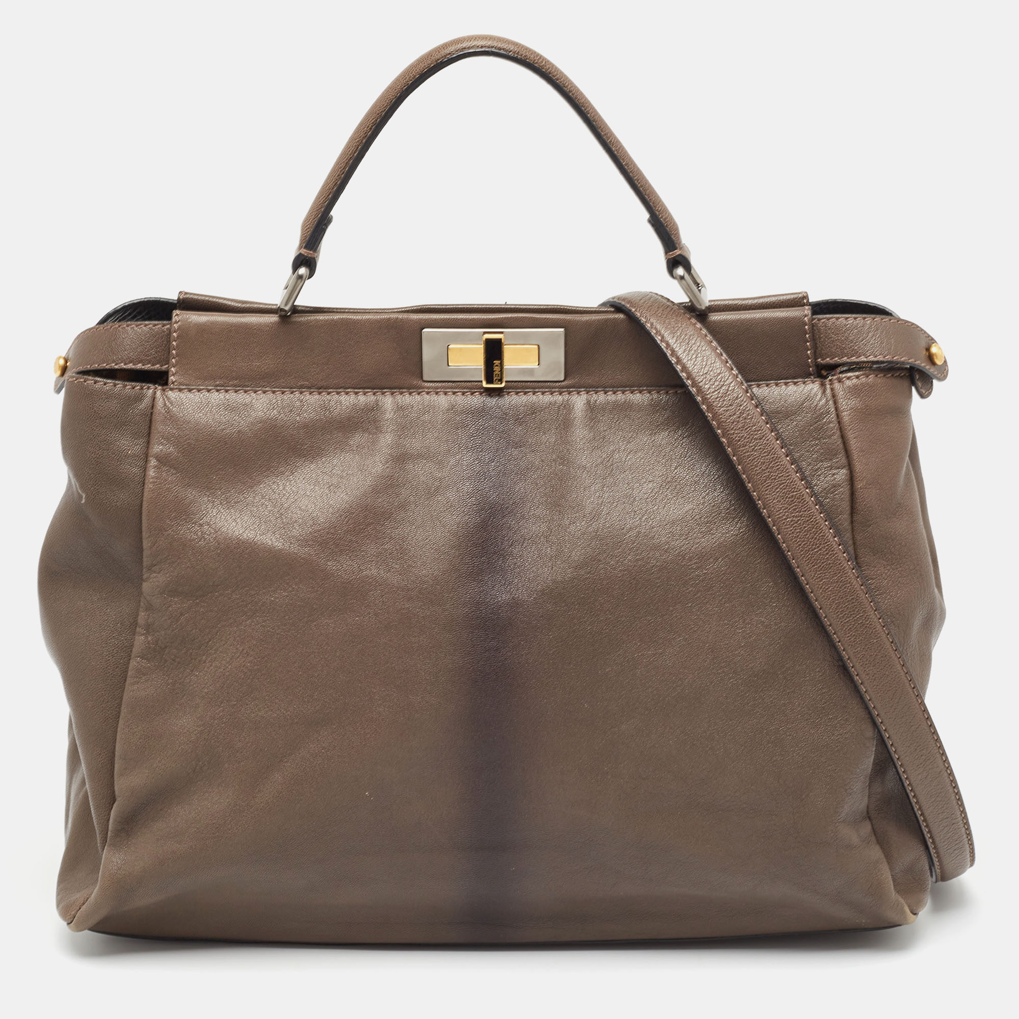 

Fendi Brown/Black Ombre Leather  Peekaboo Top Handle Bag