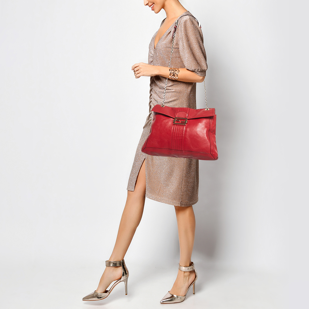 

Fendi Red Leather Maxi Baguette Flap Shoulder Bag