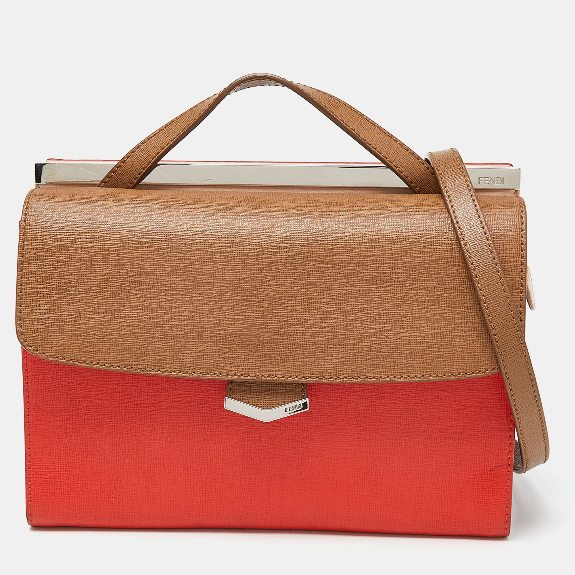 Pre-owned Fendi Tri Color Leather Small Demi Jour Top Handle Bag In Multicolor