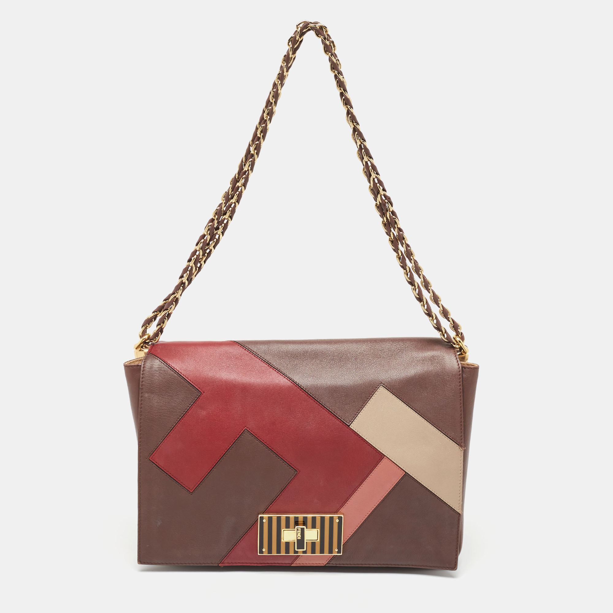 Pre-owned Fendi Burgundy/multicolor Leather Large Claudia Shoulder Bag