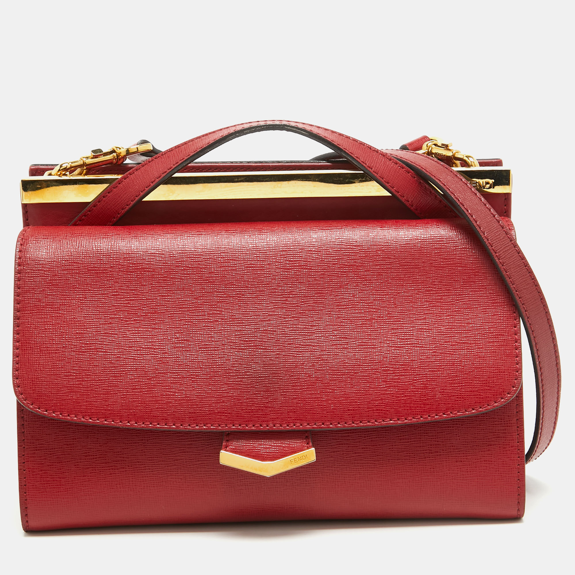 Pre-owned Fendi Red Leather Mini Demi Jour Top Handle Bag