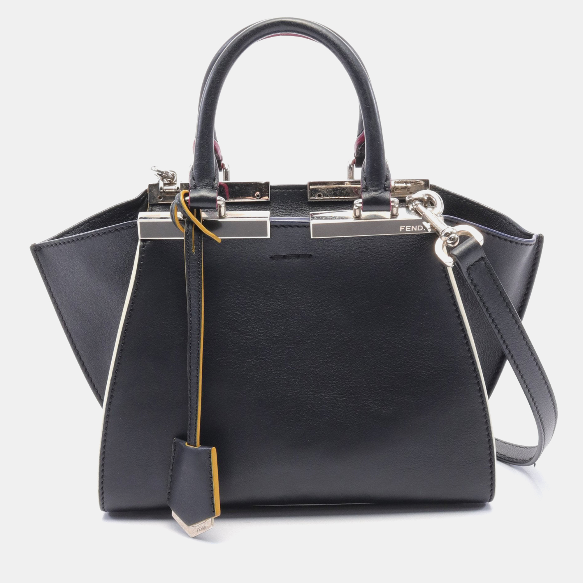 Pre-owned Fendi Mini Troisours Handbag Leather Black Multicolor 2way