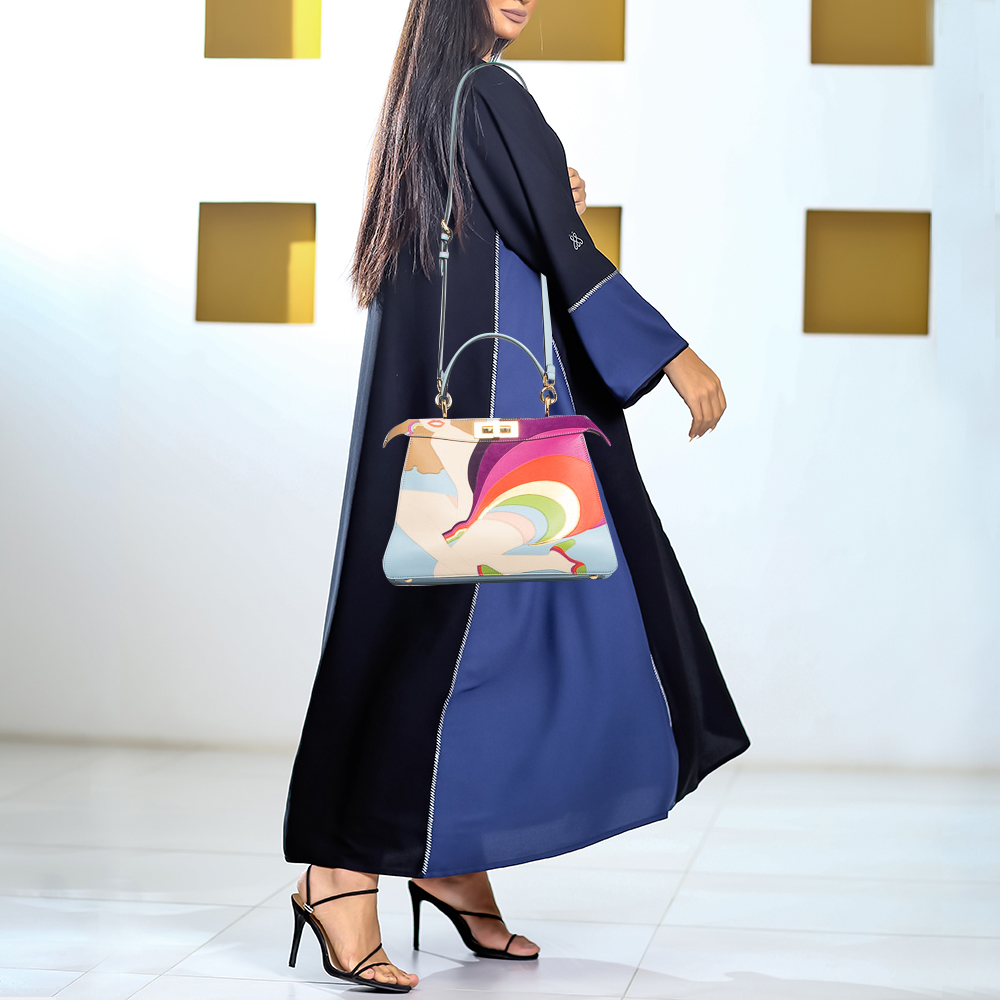 

Fendi Multicolor Leather and Suede Medium Girl Inlay Peekaboo ISeeU Top Handle Bag