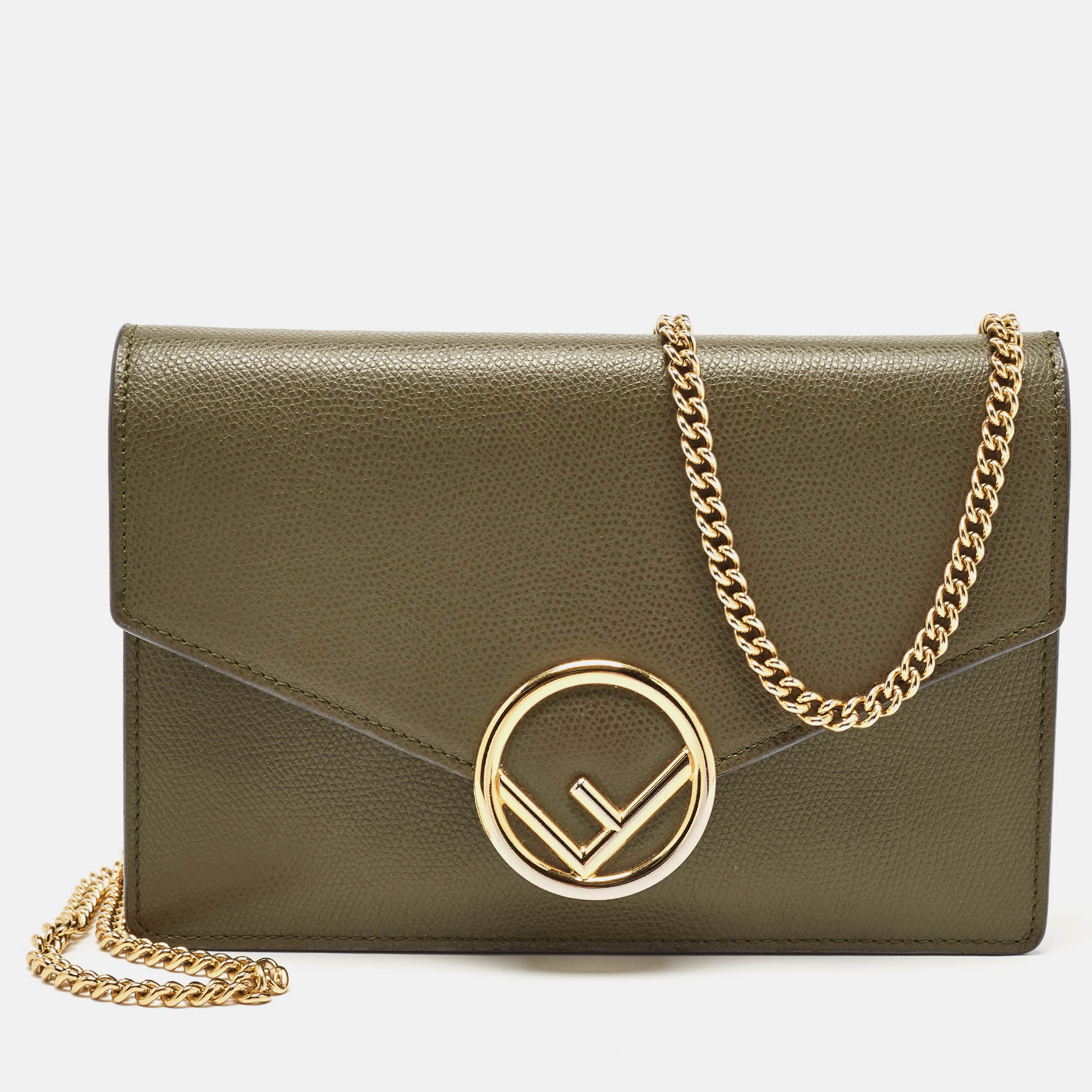 Pre-owned Fendi Wallet On Chain In Green