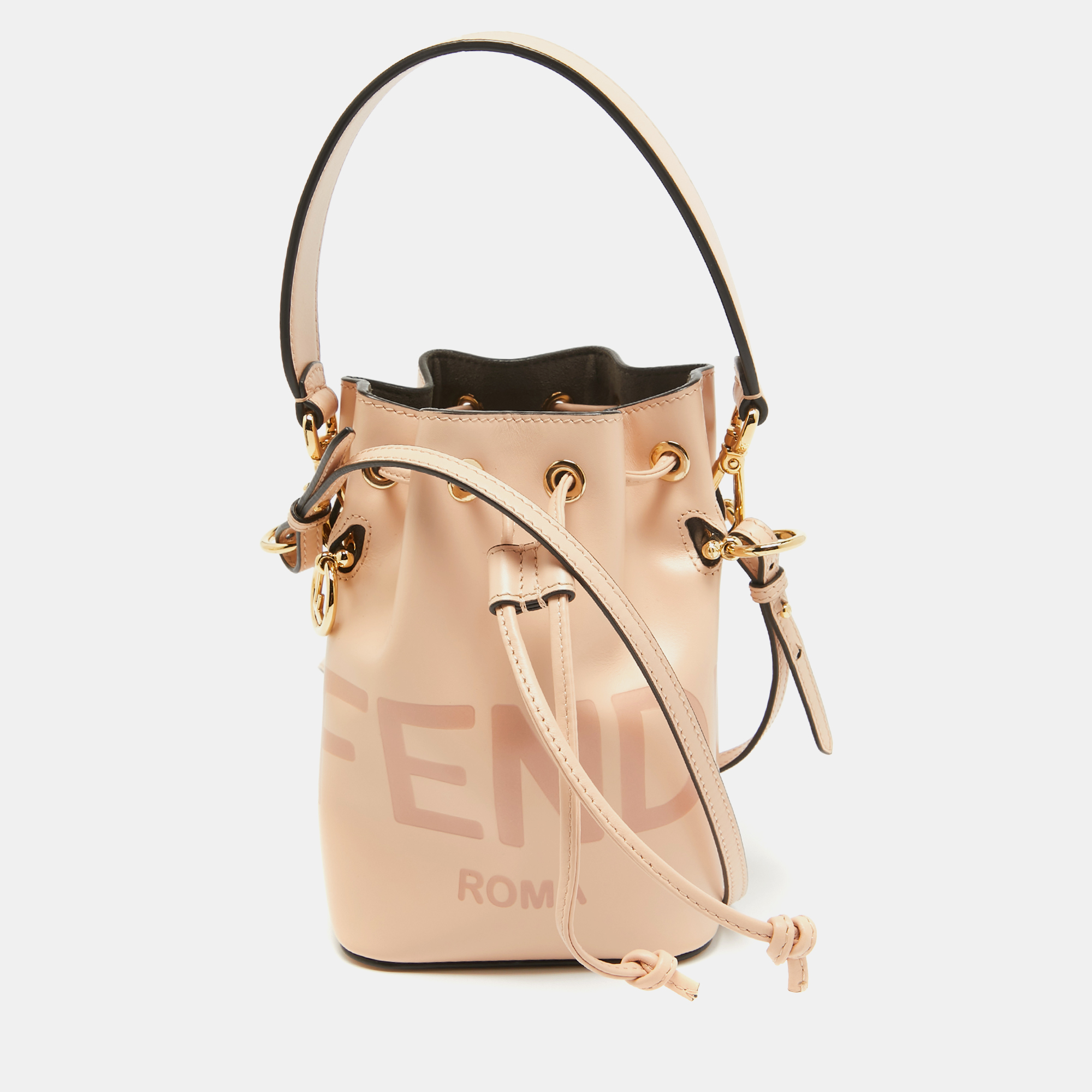 

Fendi Peach Leather Mini Mon Tresor Drawstring Bucket Bag, Orange