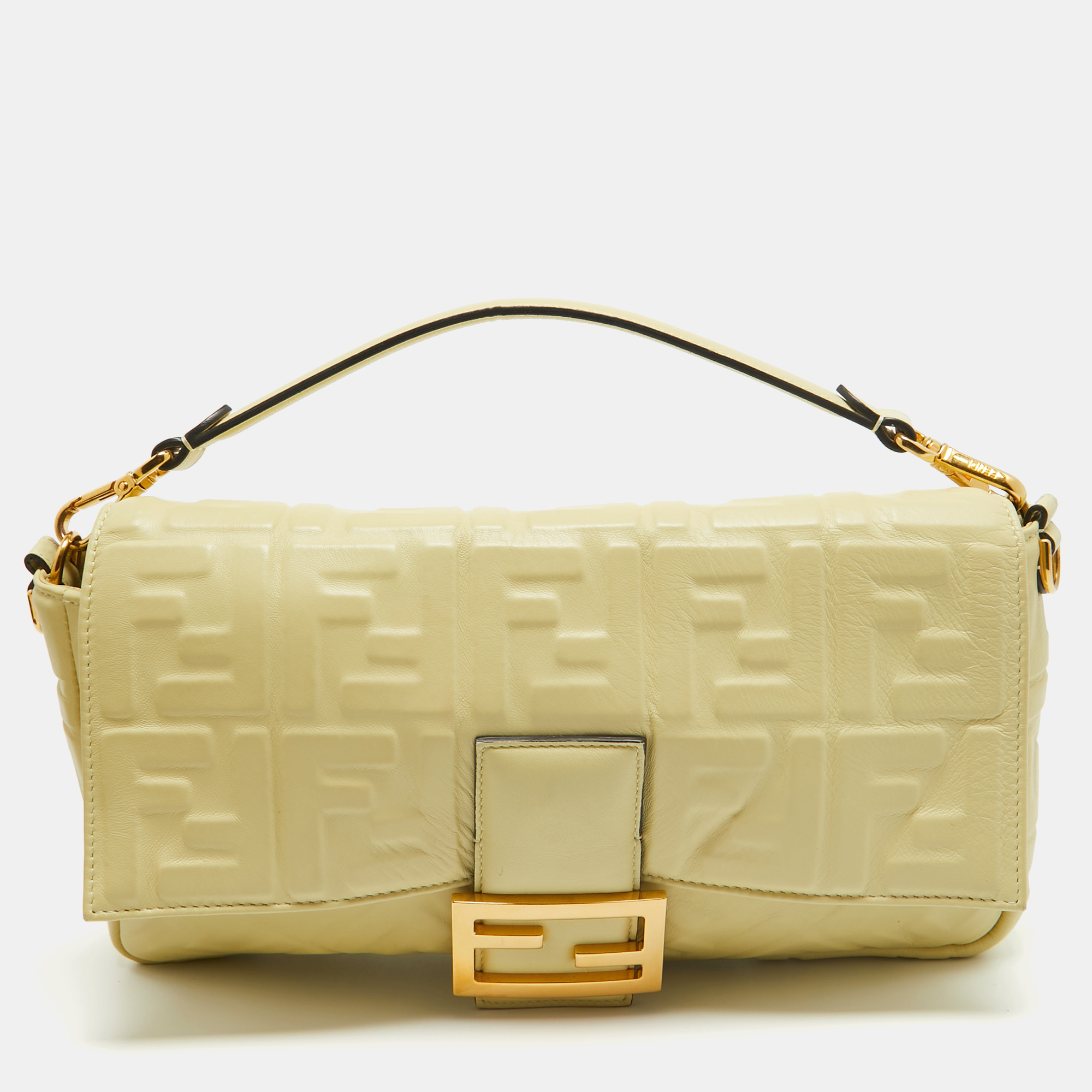 

Fendi Yellow Zucca Embossed Leather Large Baguette Bag