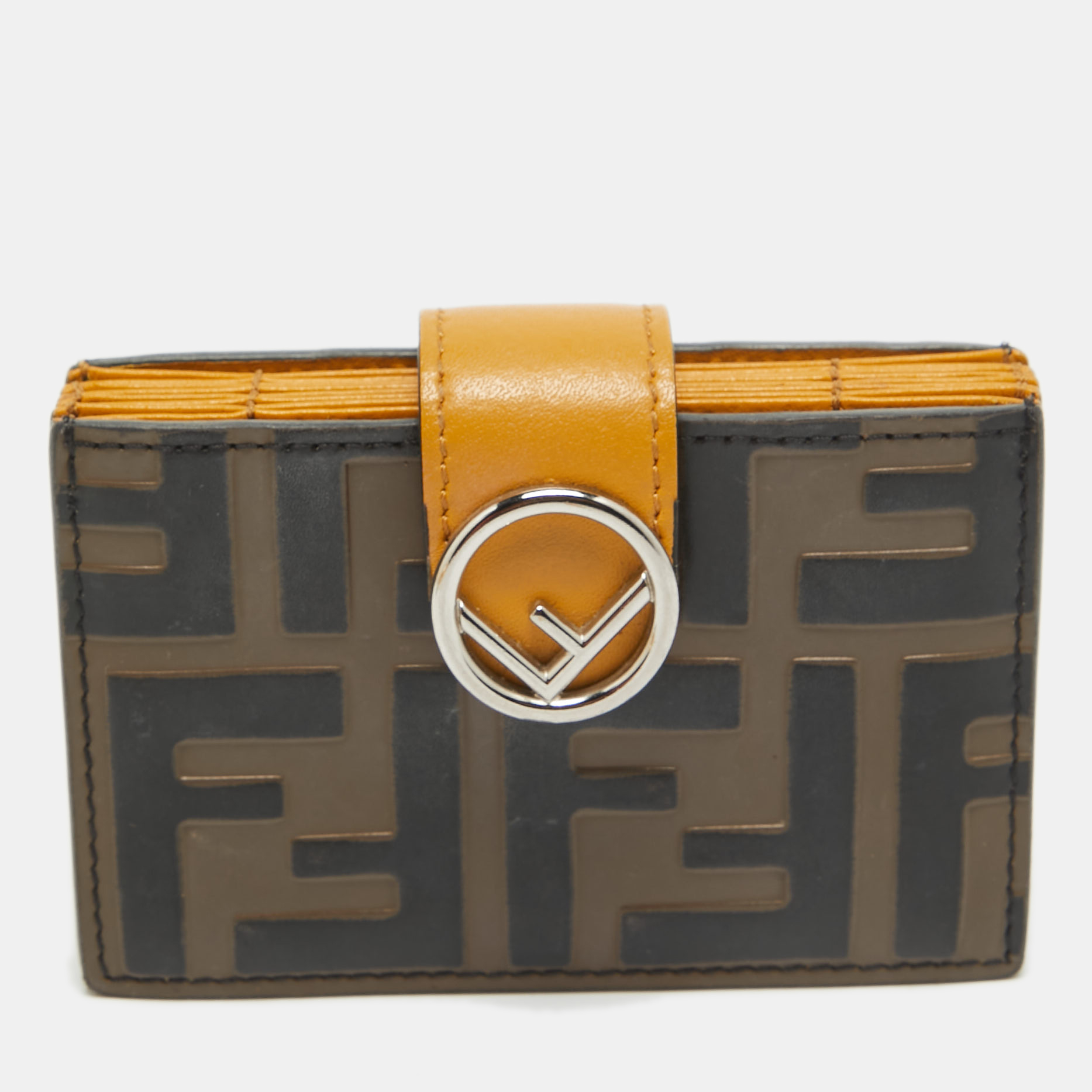 

Fendi Tobacco/Yellow Zucca Embossed Leather FF Flap Wallet, Brown