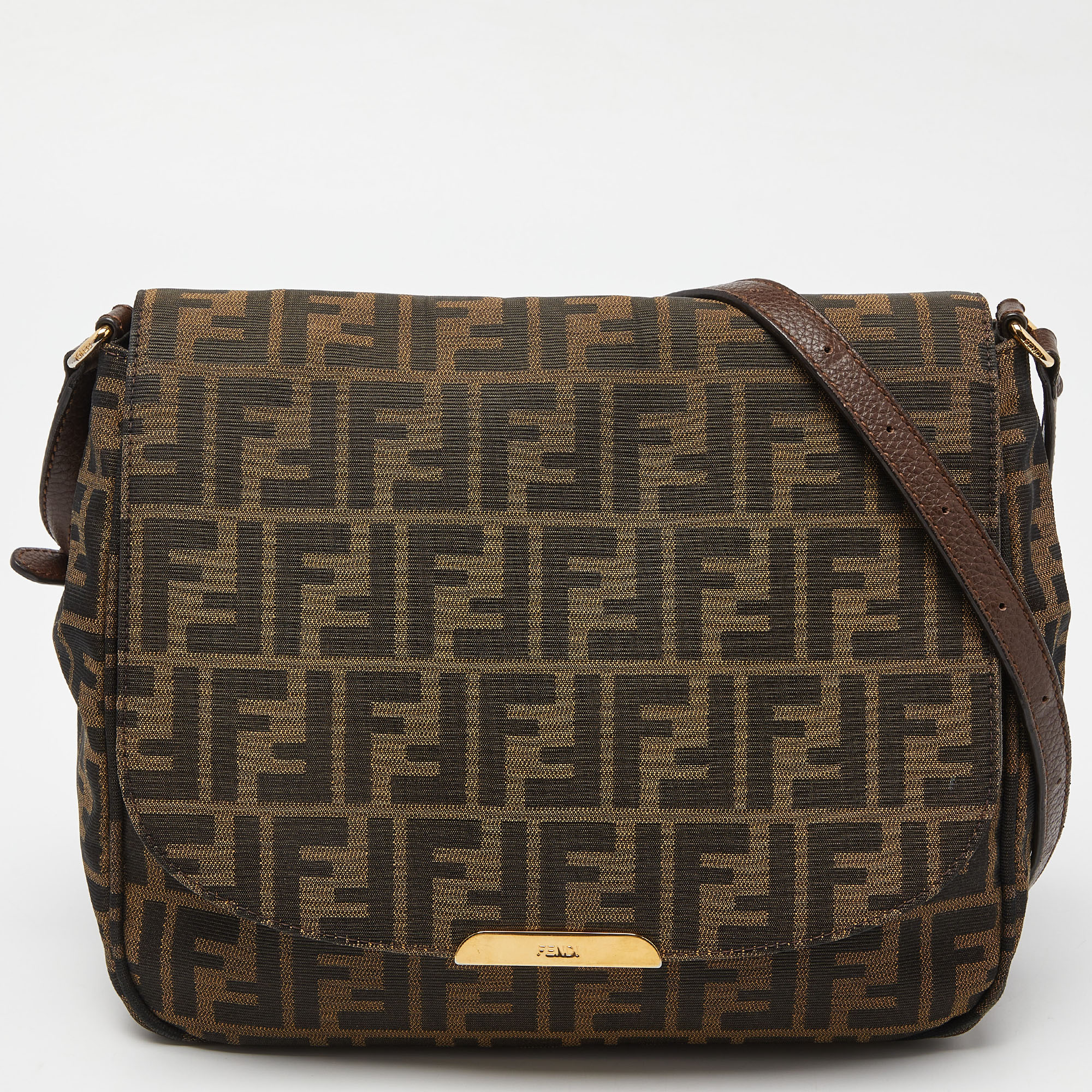 

Fendi Tobacco Zucca Canvas and Leather Flap Crossbody Bag, Brown
