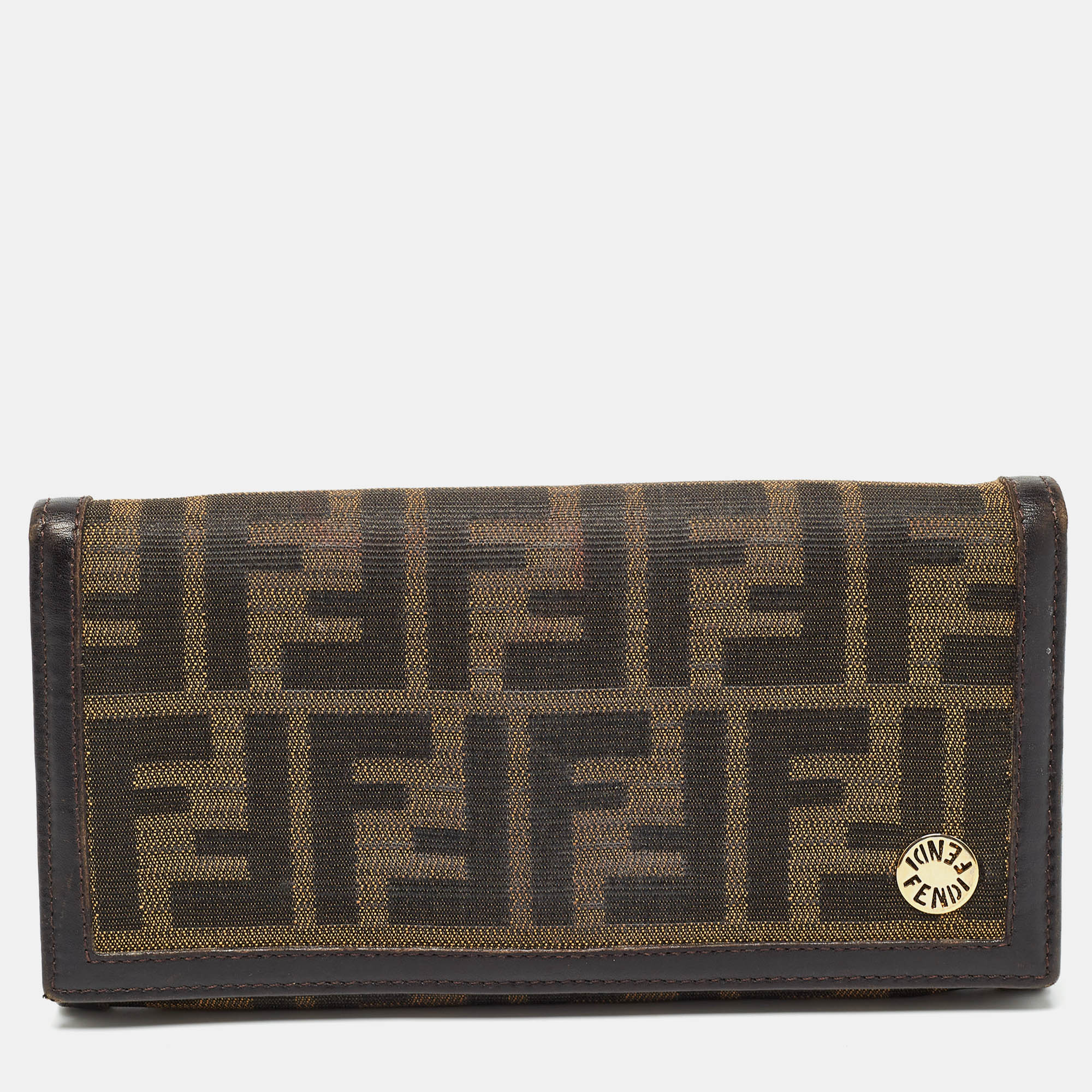 

Fendi Tobacco Zucca Canvas and Leather Flap Continental Wallet, Brown