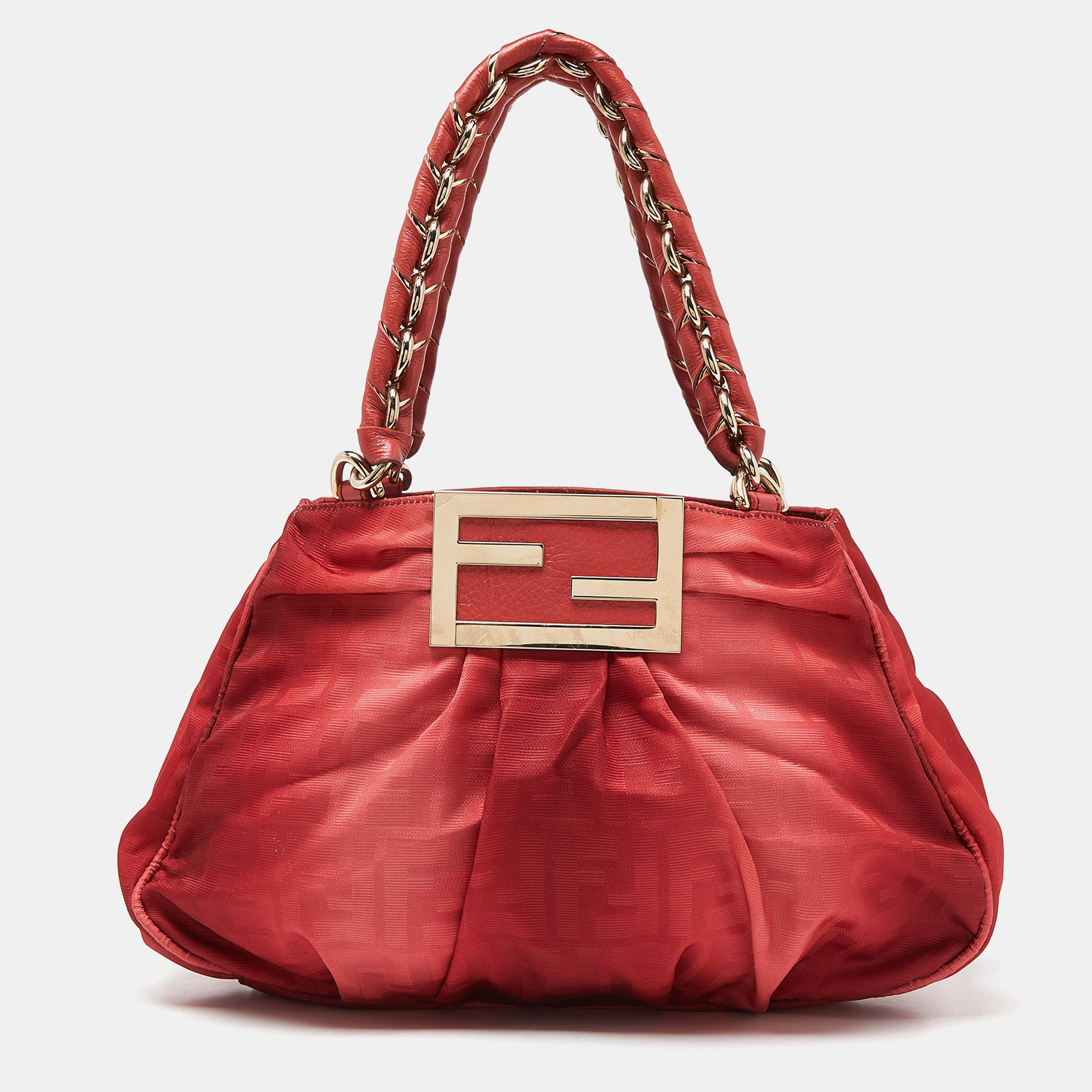 

Fendi Red Zucca Canvas and Leather Small Mia Hobo