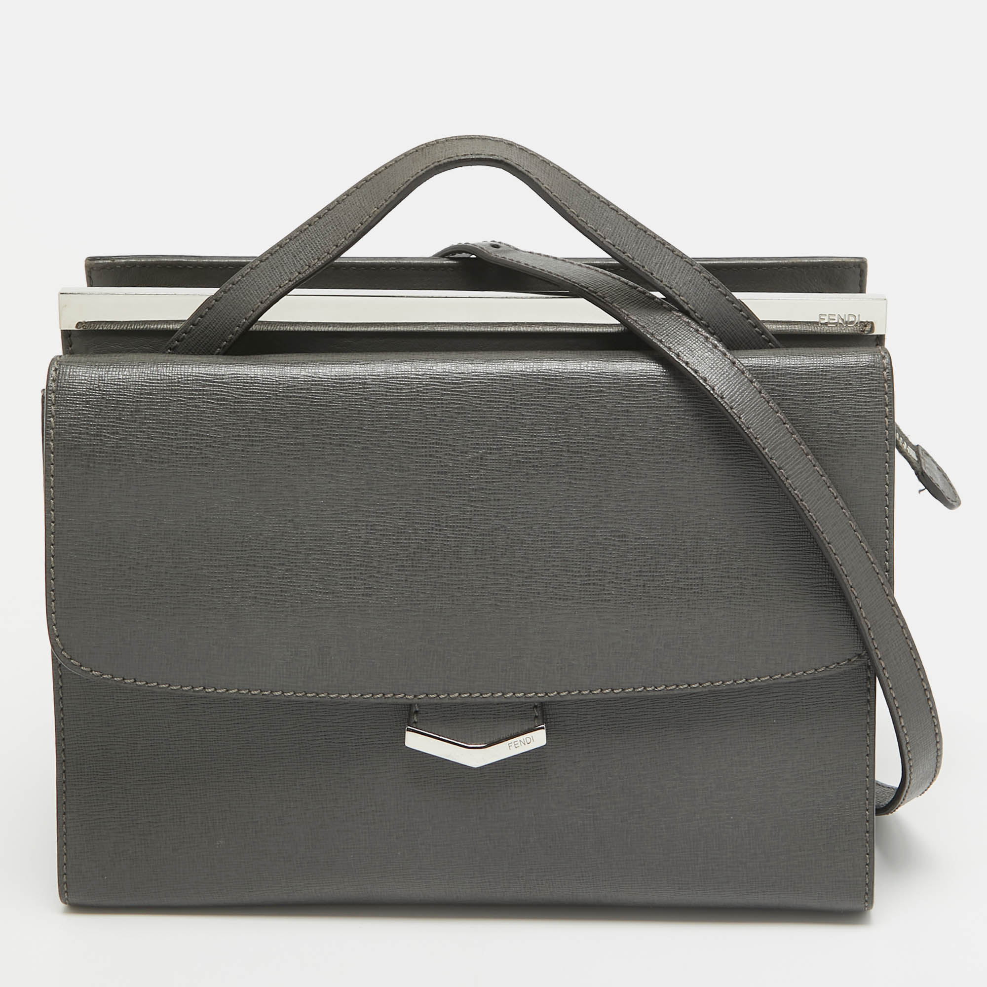 

Fendi Grey Leather  Demi Jour Top Handle Bag
