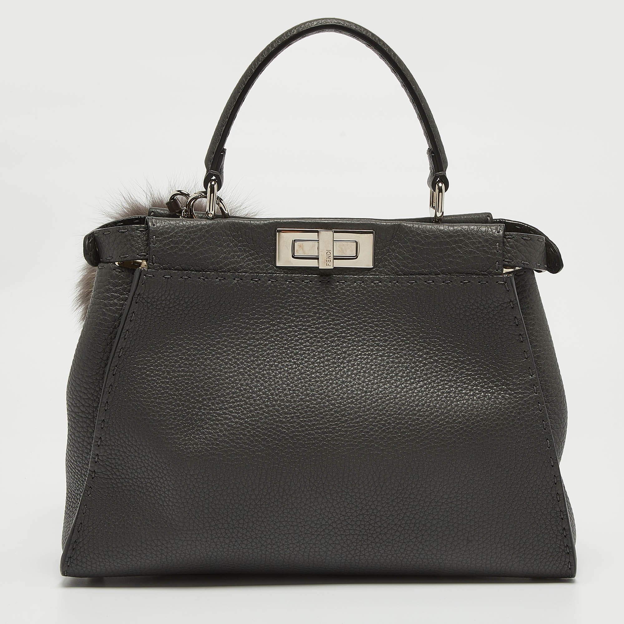 

Fendi Grey Selleria Leather  Peekaboo Top Handle Bag