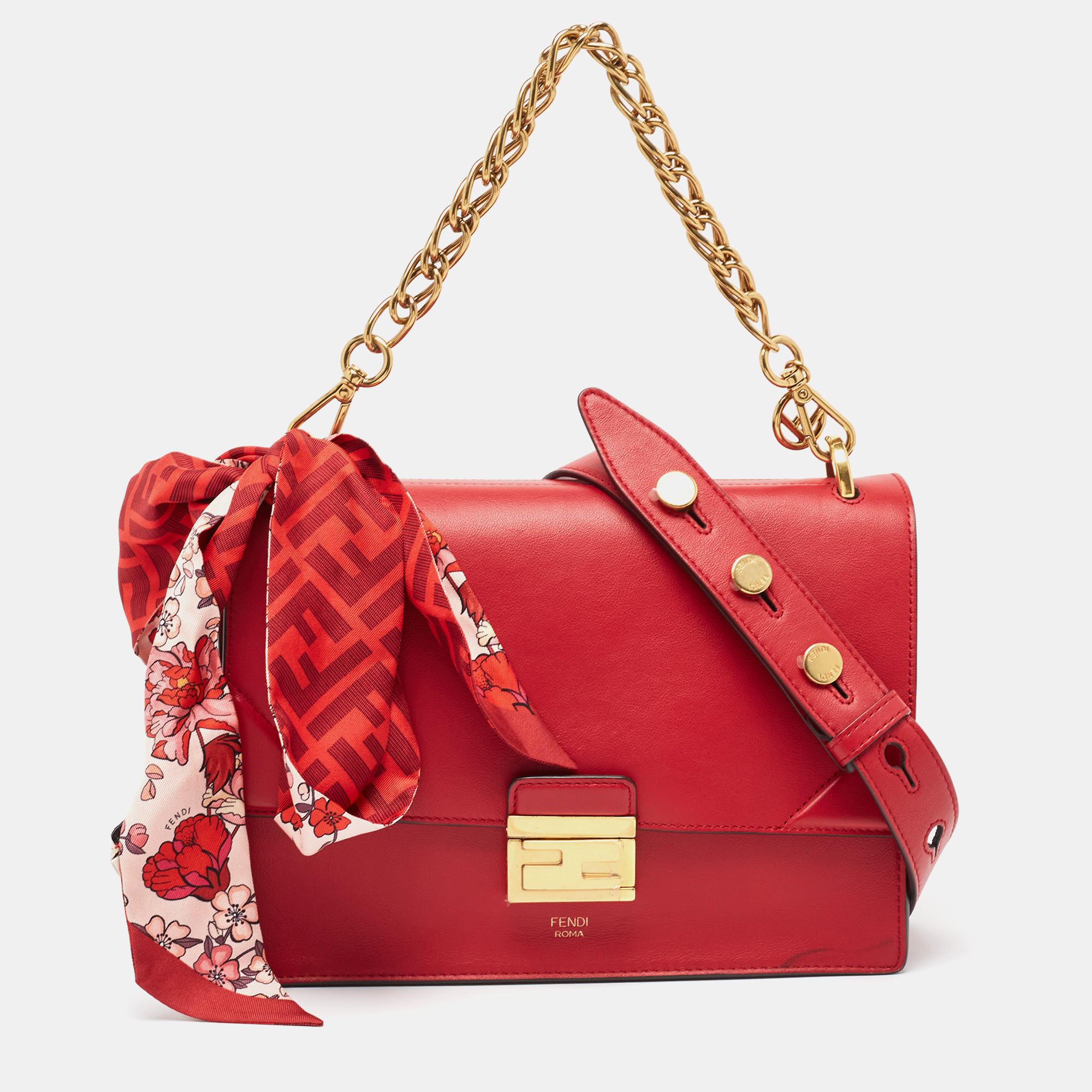 Pre-owned Fendi Red Leather Kan U Shoulder Bag