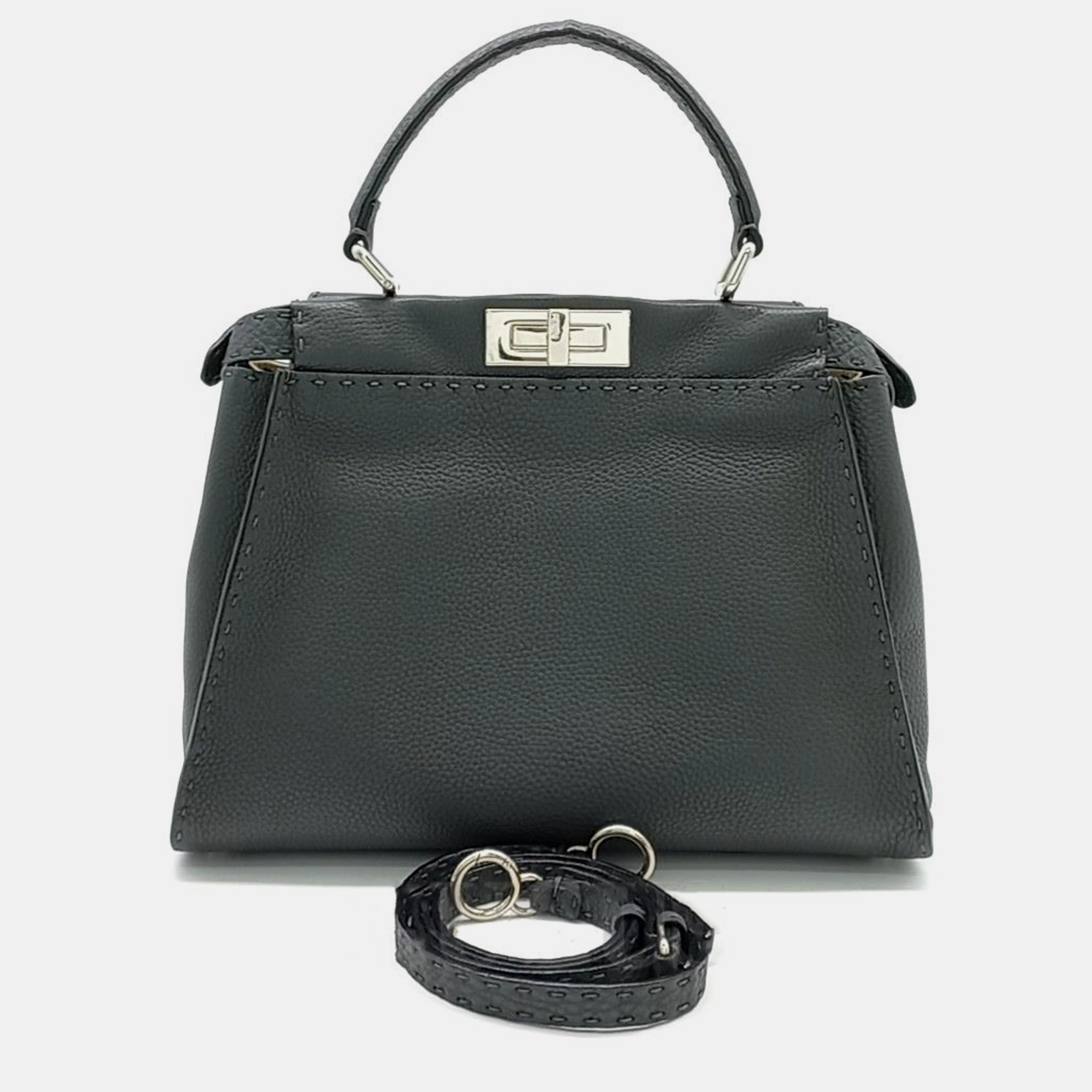 

Fendi Gray Leather Medium Selleria Peekaboo Shoulder Bag, Grey