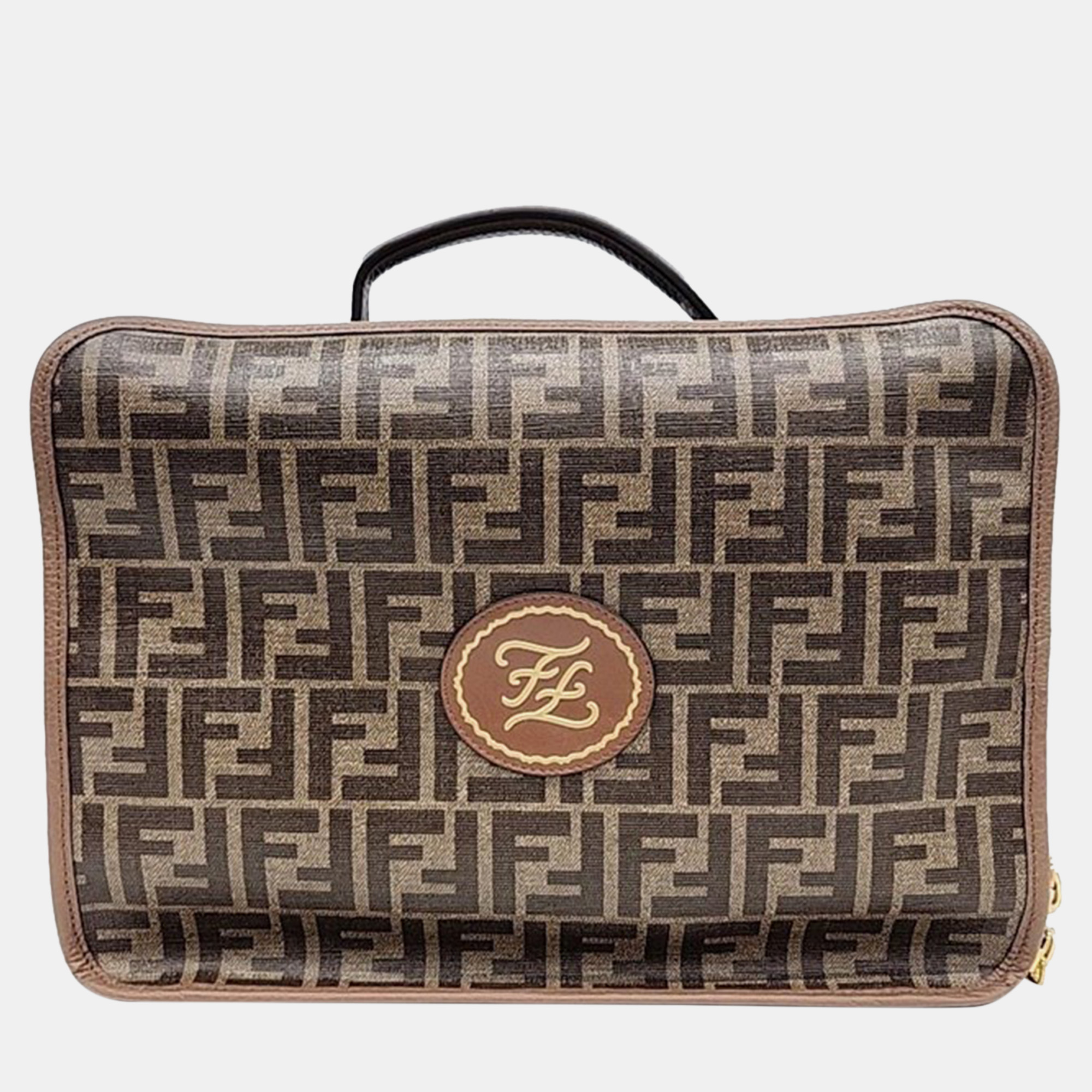 

Fendi Brown Canvas Small Travel Case Bag
