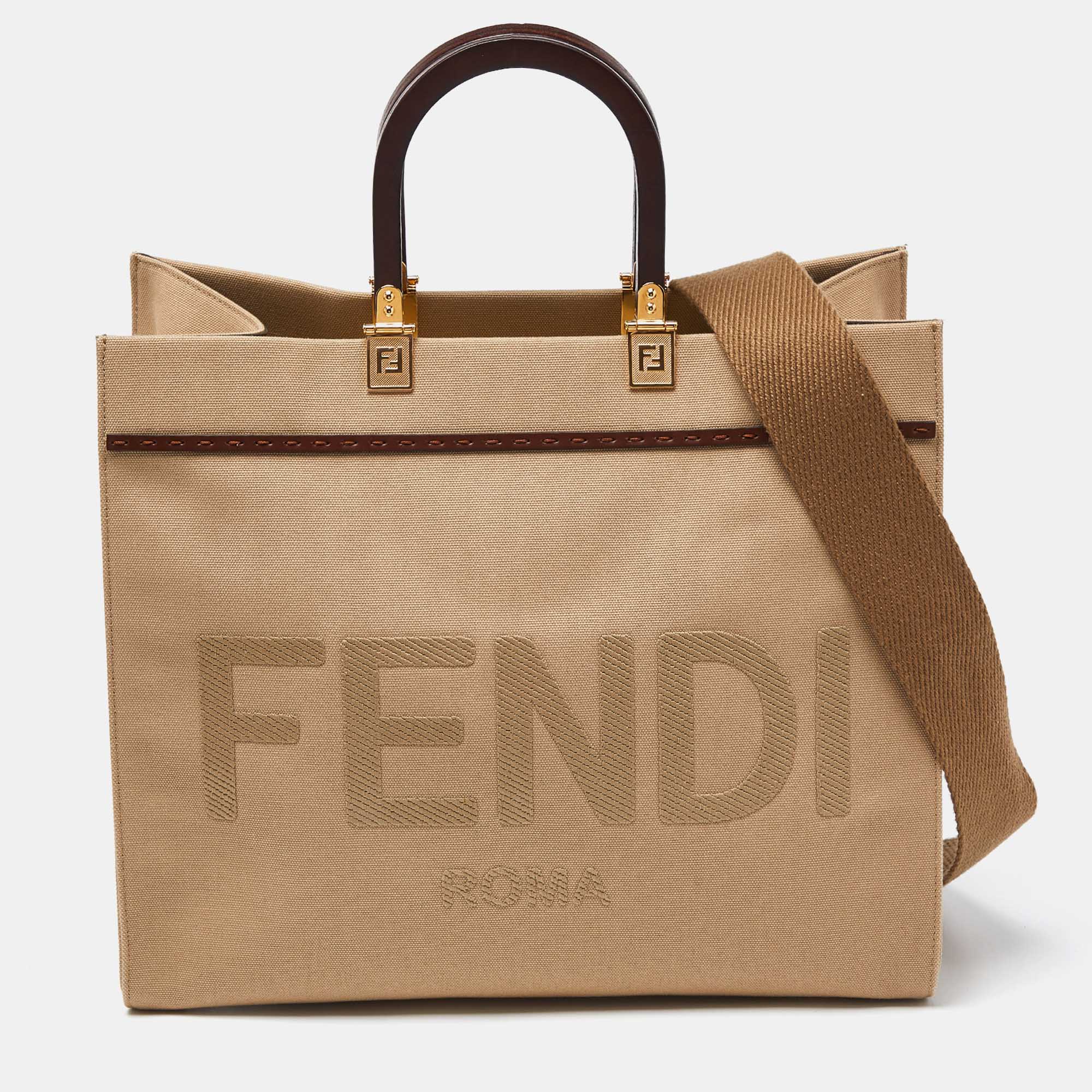 

Fendi Beige/Brown Canvas and Leather  Sunshine Tote