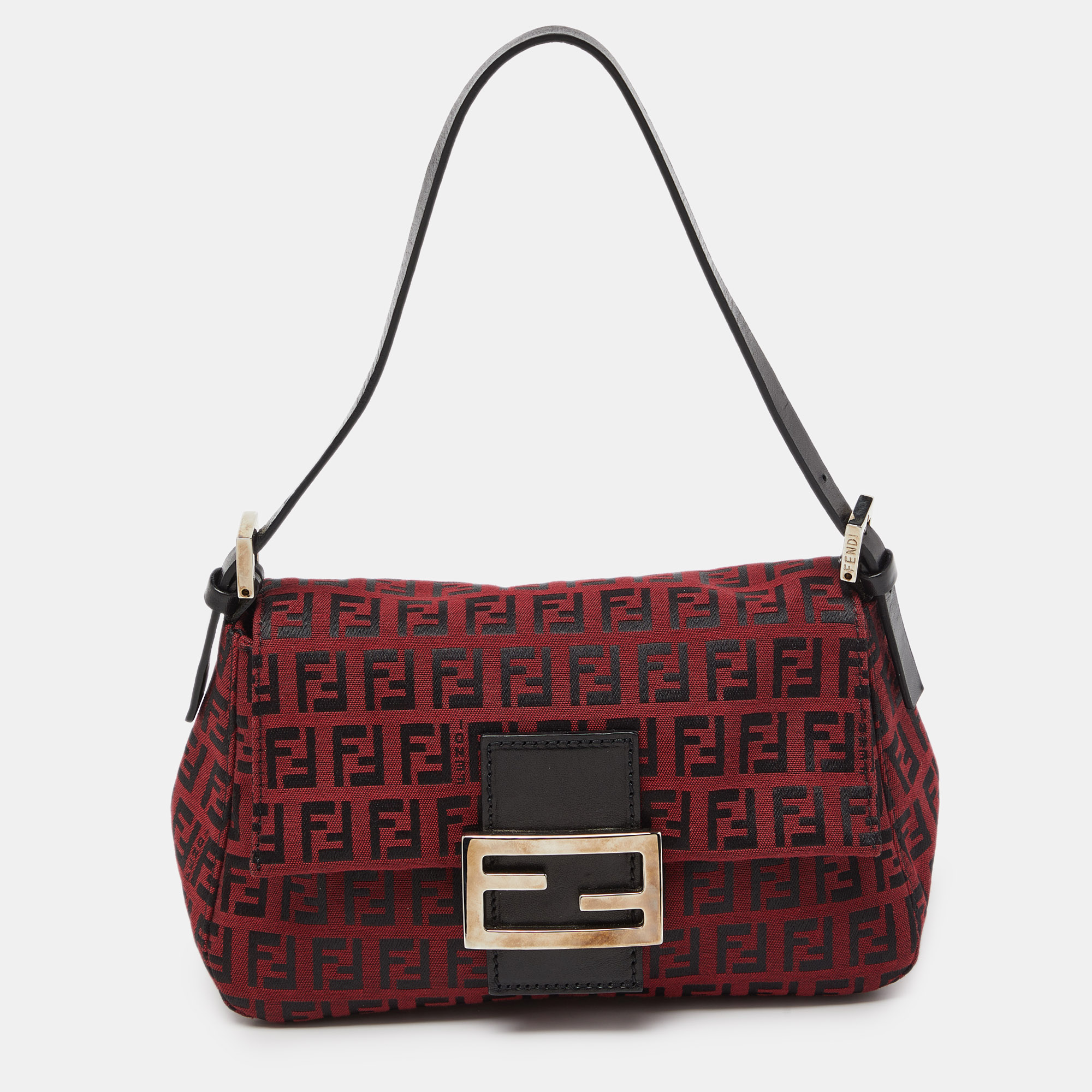 

Fendi Red Zucchino Canvas and Leather Mama Baguette Bag