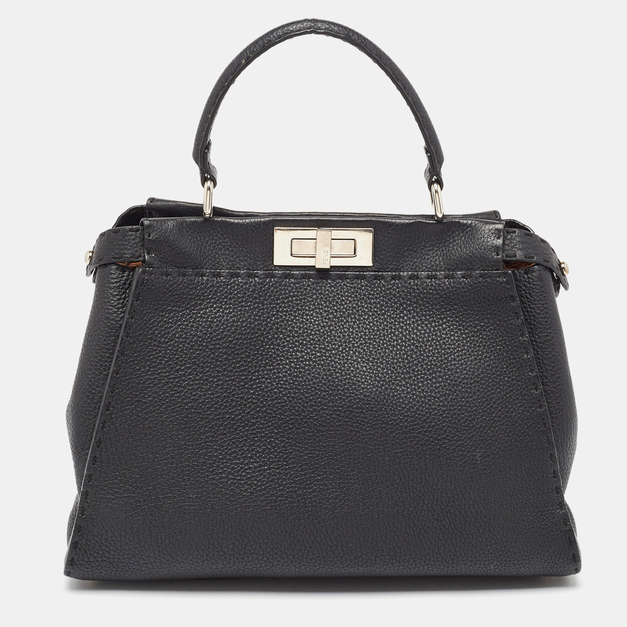 

Fendi Black Selleria Leather  Iconic Peekaboo Top Handle Bag