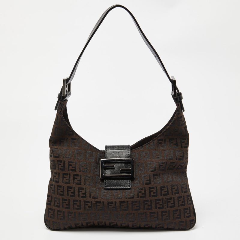

Fendi Tobacco Zucchino Fabric and Leather Baguette Flap Bag, Brown