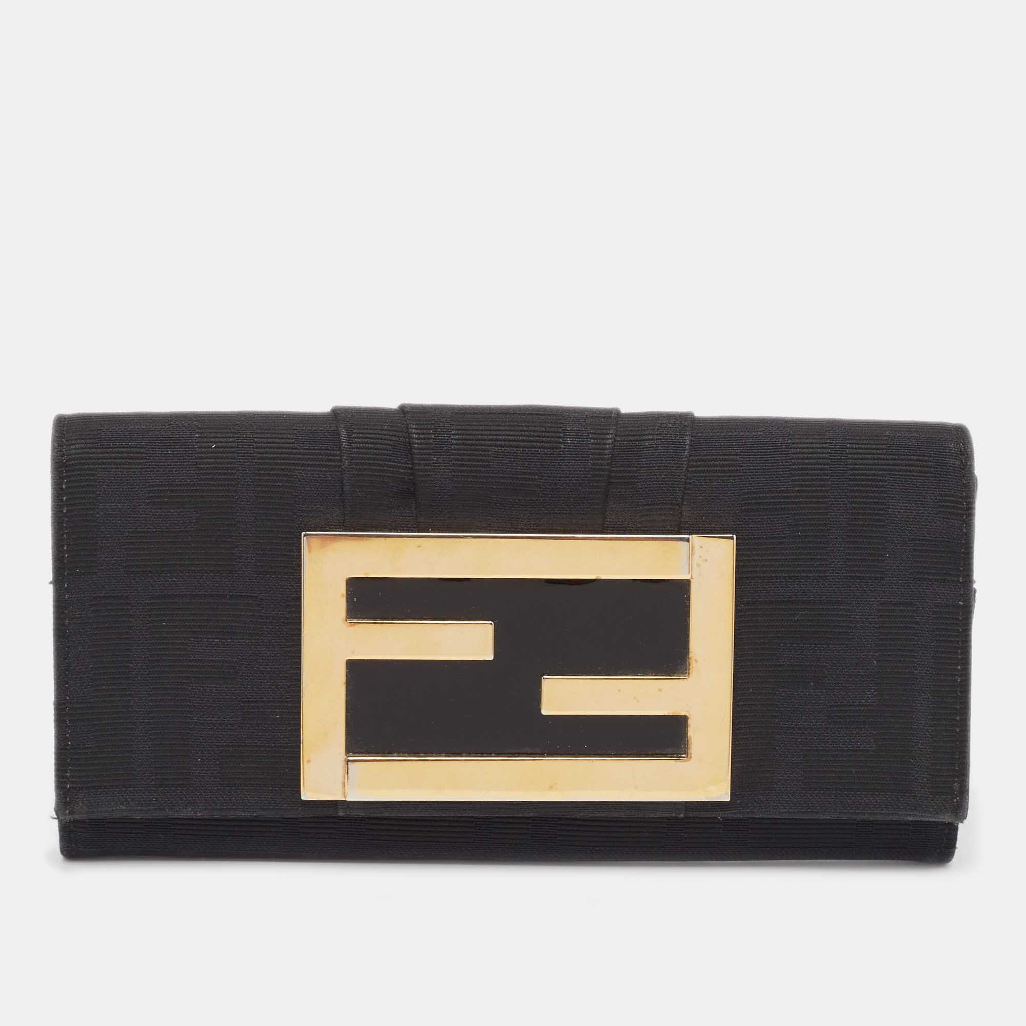 

Fendi Black Zucca Canvas and Patent Leather Mia Continental Wallet