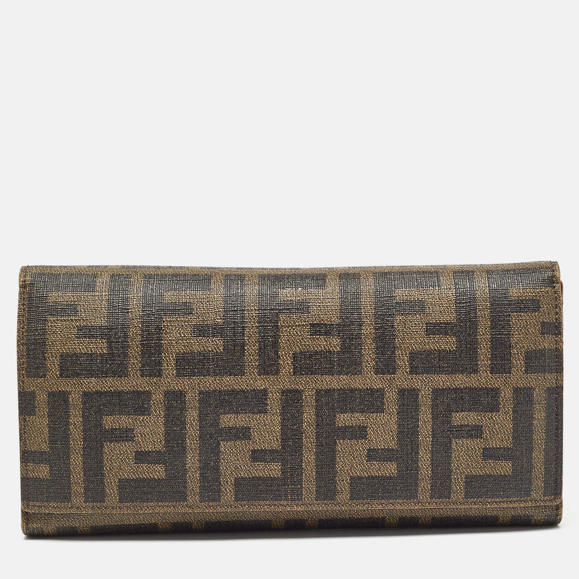 

Fendi Tobacco Zucca Coated Canvas Trifold Flap Continental Wallet, Brown