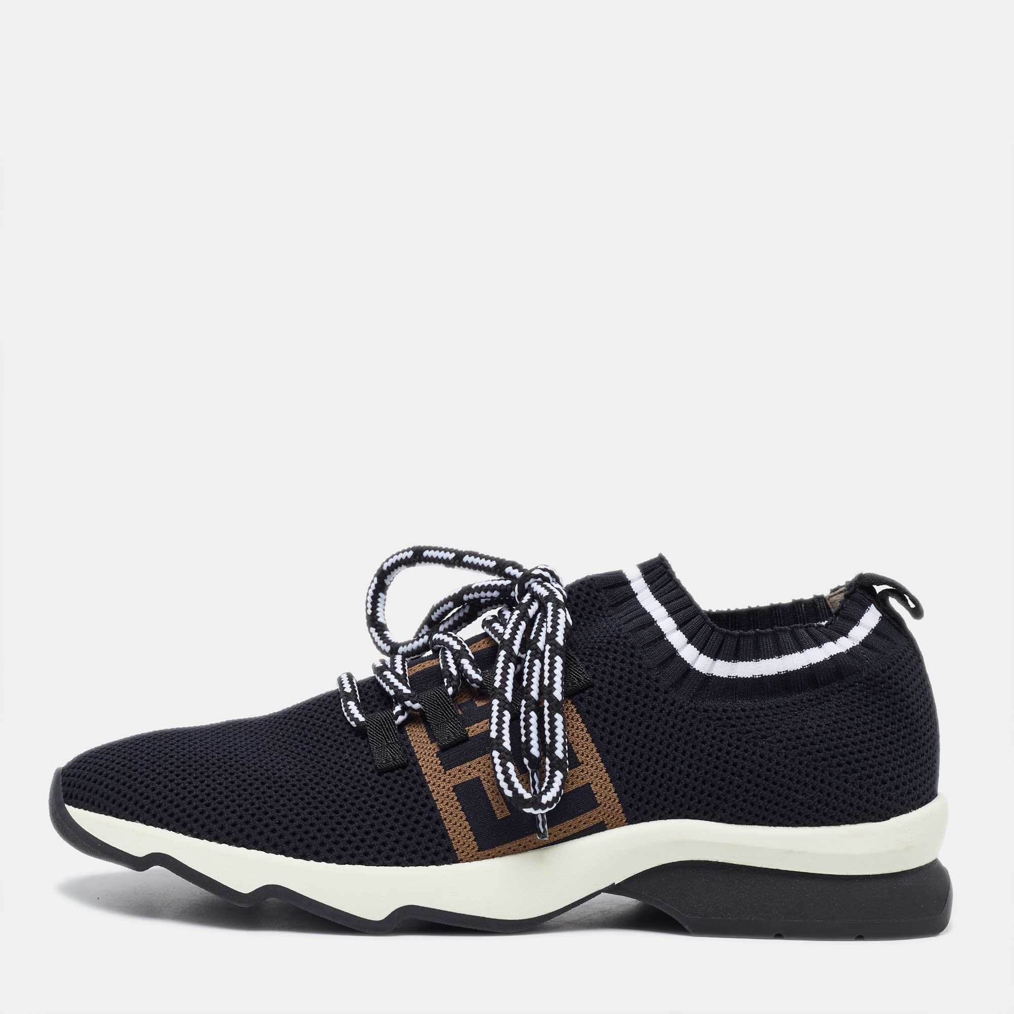 

Fendi Black Mesh FF Rockoko Low Top Sneakers Size